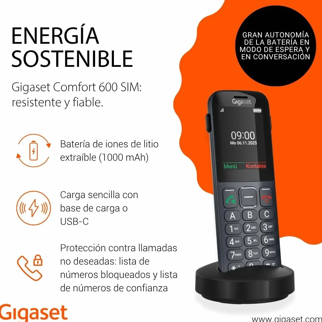 Gigaset Comfort 600 SIM Teléfono 4G Volte HD Pantalla Color 2,4" Bluetooth 5.0 Antracita