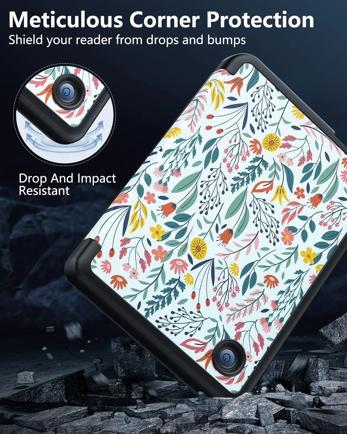 MoKo Funda para Tolino Shine Color/Shine 5(2024)/Shine 4(2022) y Kobo Clara BW/Color/2E 6", Funda Folio Ultra Delgada y Ligera con Auto Wake/Sleep, Flores