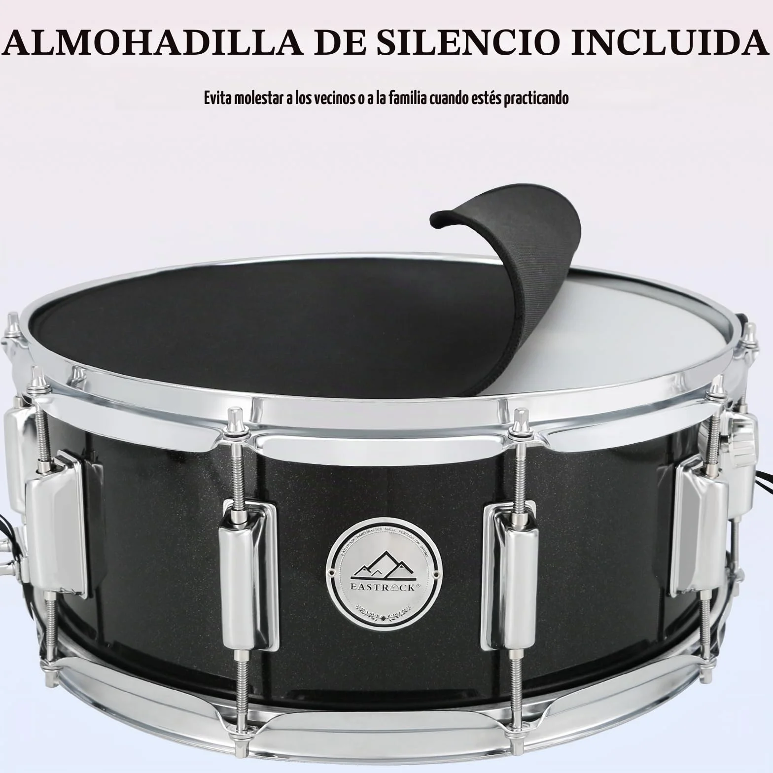 EASTROCK - Tambor de tambor (14×5.5 pulgadas) para estudiantes, principiantes con bolsa de concierto, palos, llaves de tambor y kit de almohadilla de práctica, color negro