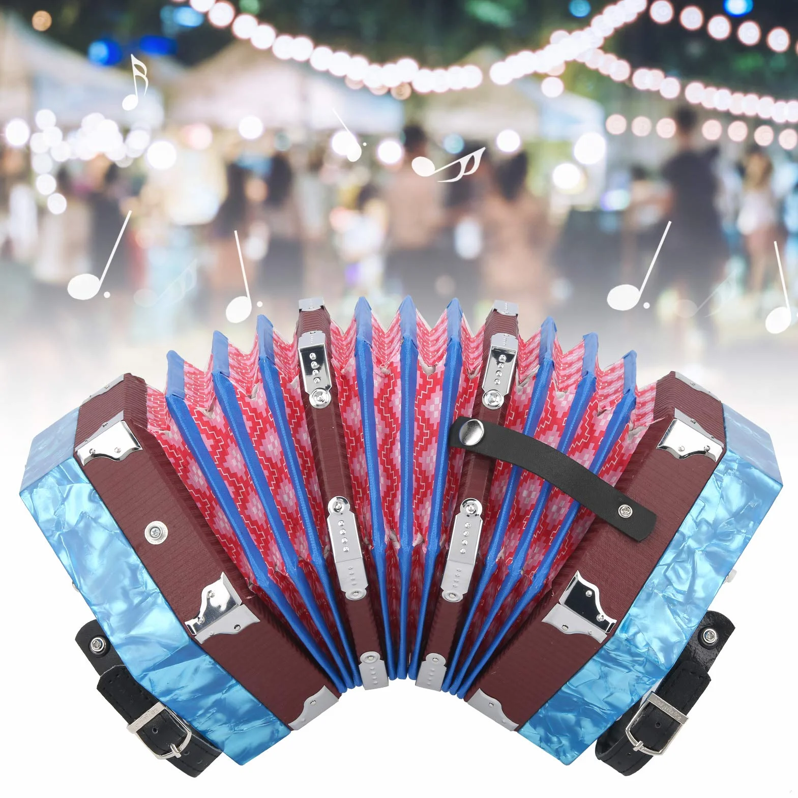 Eujgoov Concertina Acordeón Diatónico Ortable Instrumento profesional para adultos Suministros de instrumentos musicales(Cielo azul)