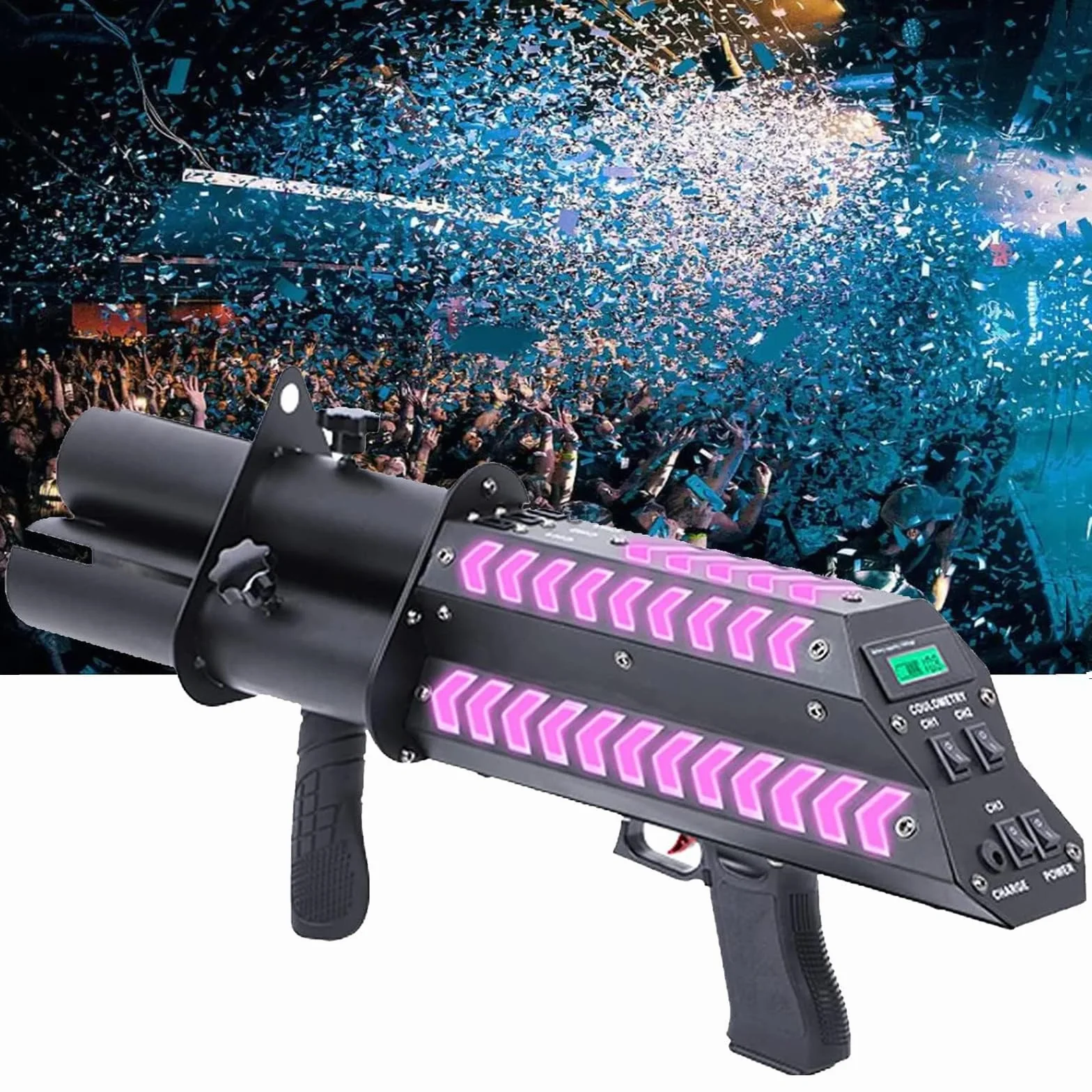 Cañón de Confeti inalámbrico, cañón de Confeti eléctrico, luz LED, Pistola de cañones de Confeti Recargable de Mano, para Eventos Especiales, Fiestas, Clubes, Bodas, conciertos