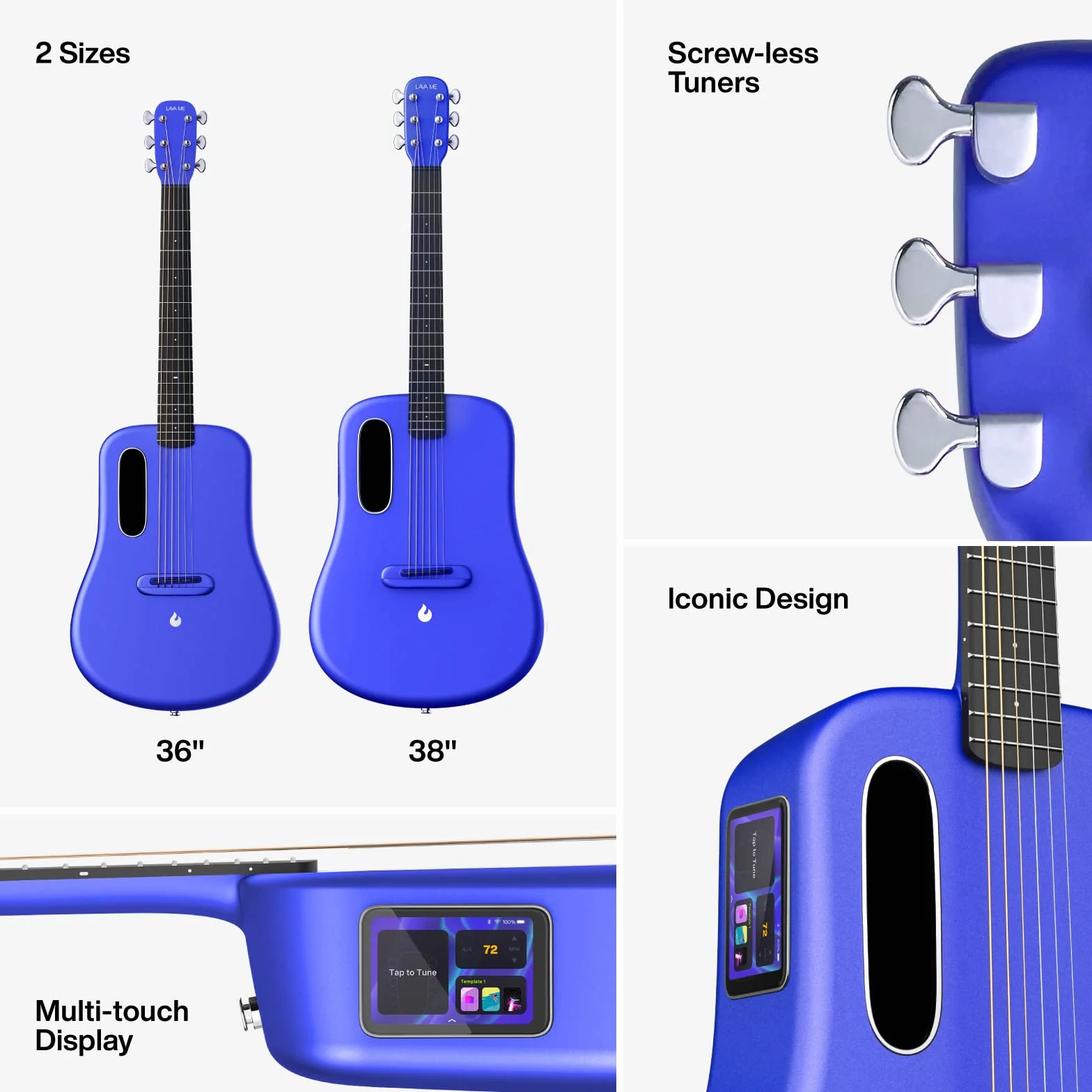 LAVA ME 3 Smartguitar, 36 Pulgadas Guitarra Acústica de fibra de carbono con afinador, Azul