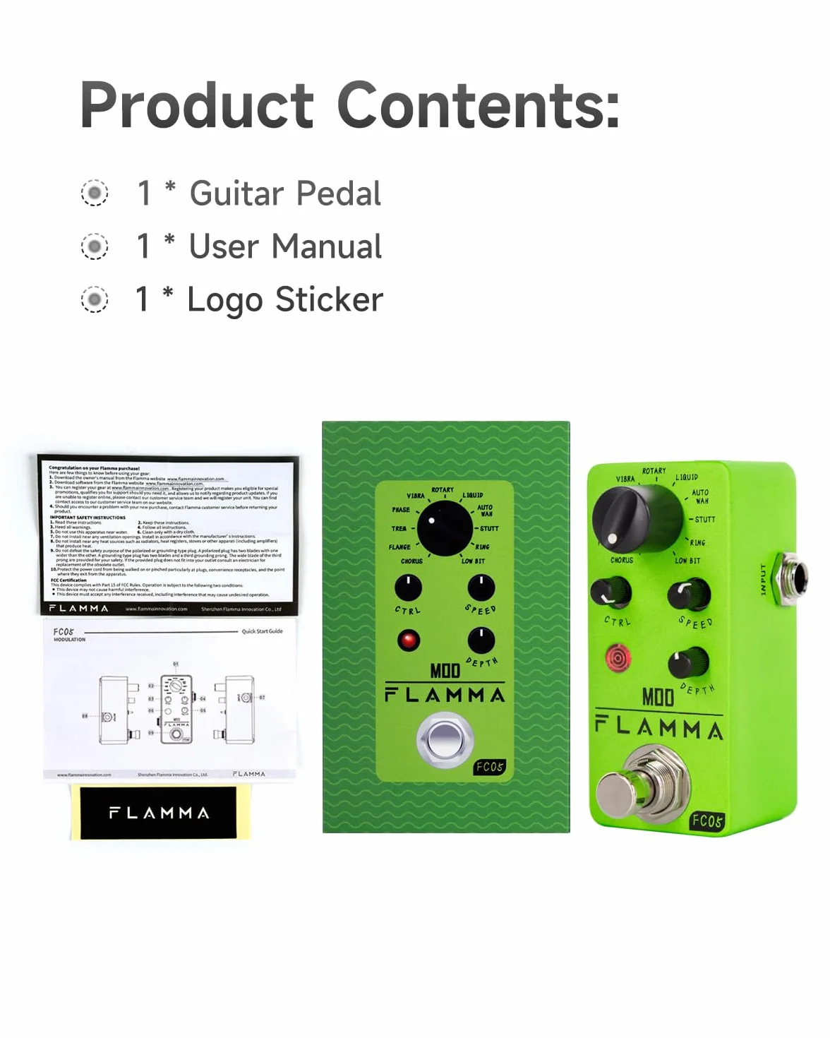 FLAMMA FC05 - Mini pedal de modulación con coro Flanger Trémolo Phaser Vibrato Rotary Liquid Autowah Stutter Ring LowBit