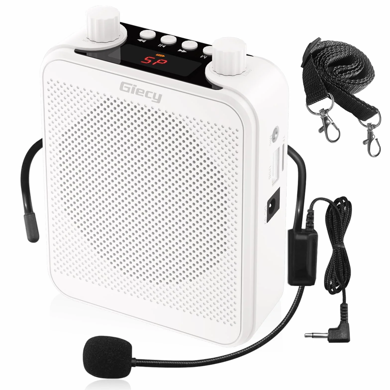 Amplificador de Voz portátil con micrófono batería Recargable 2800mah, Sistema de megafonía para Profesores, guías turísticos, Entrenadores Deportivos, presentadore(Blanco)