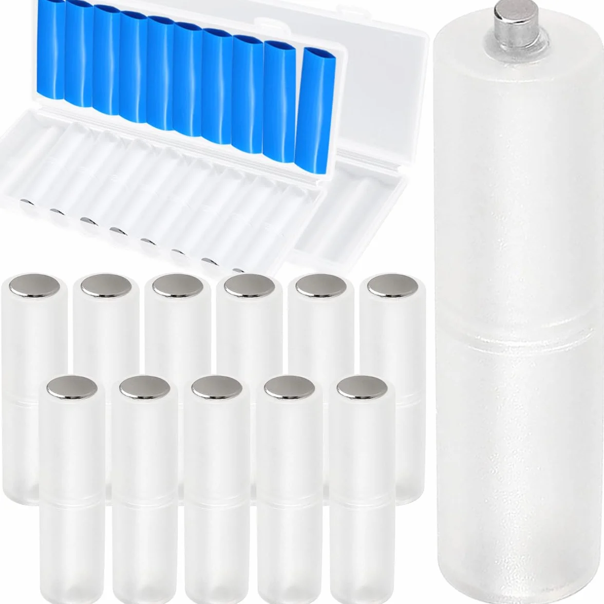 Xiatiaosann Soporte de batería AAA a AA Adaptador de batería Caja de batería Convertidor de celda Caja transparente 1.5V Carcasa de batería con contactos de metal Blanco, 20 piezas