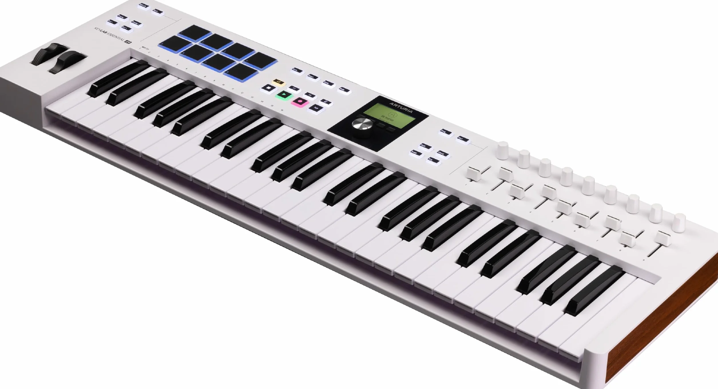 Arturia - KeyLab Essential 49 mk3 - Controlador MIDI de Teclado para Producción Musical - 49 Teclas, 9 Codificadores, 9 Faders, 1 Rueda de Modulación, 1 Rueda Pitch Bend, 8 Pads - Blanco