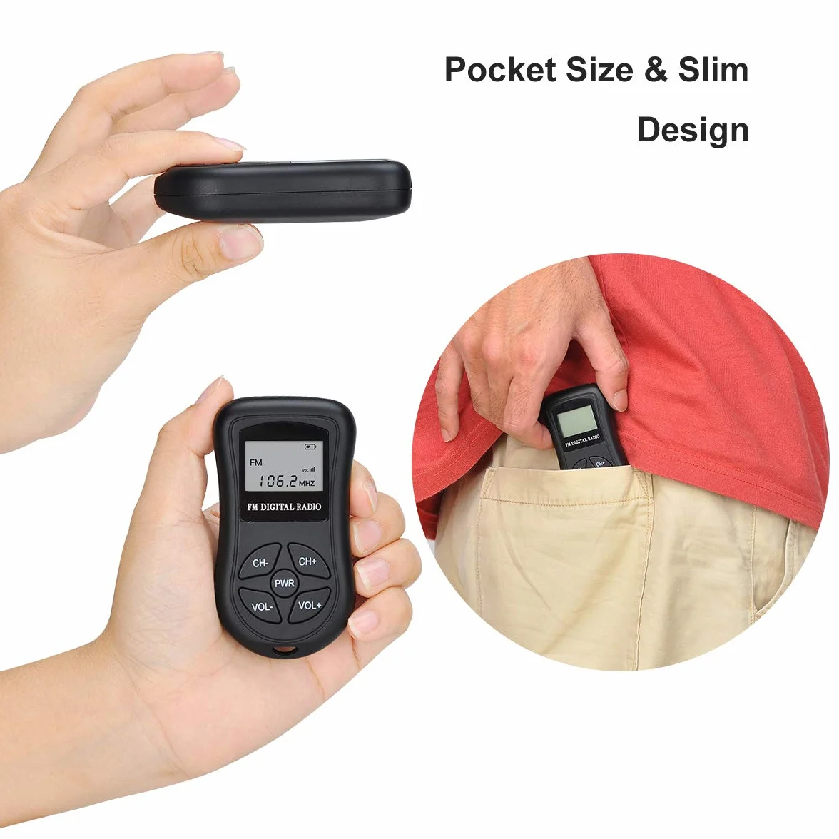 Radio COVVY FM Portátil Mini 60-108MHz Estéreo DSP Pantalla LCD Auricular
