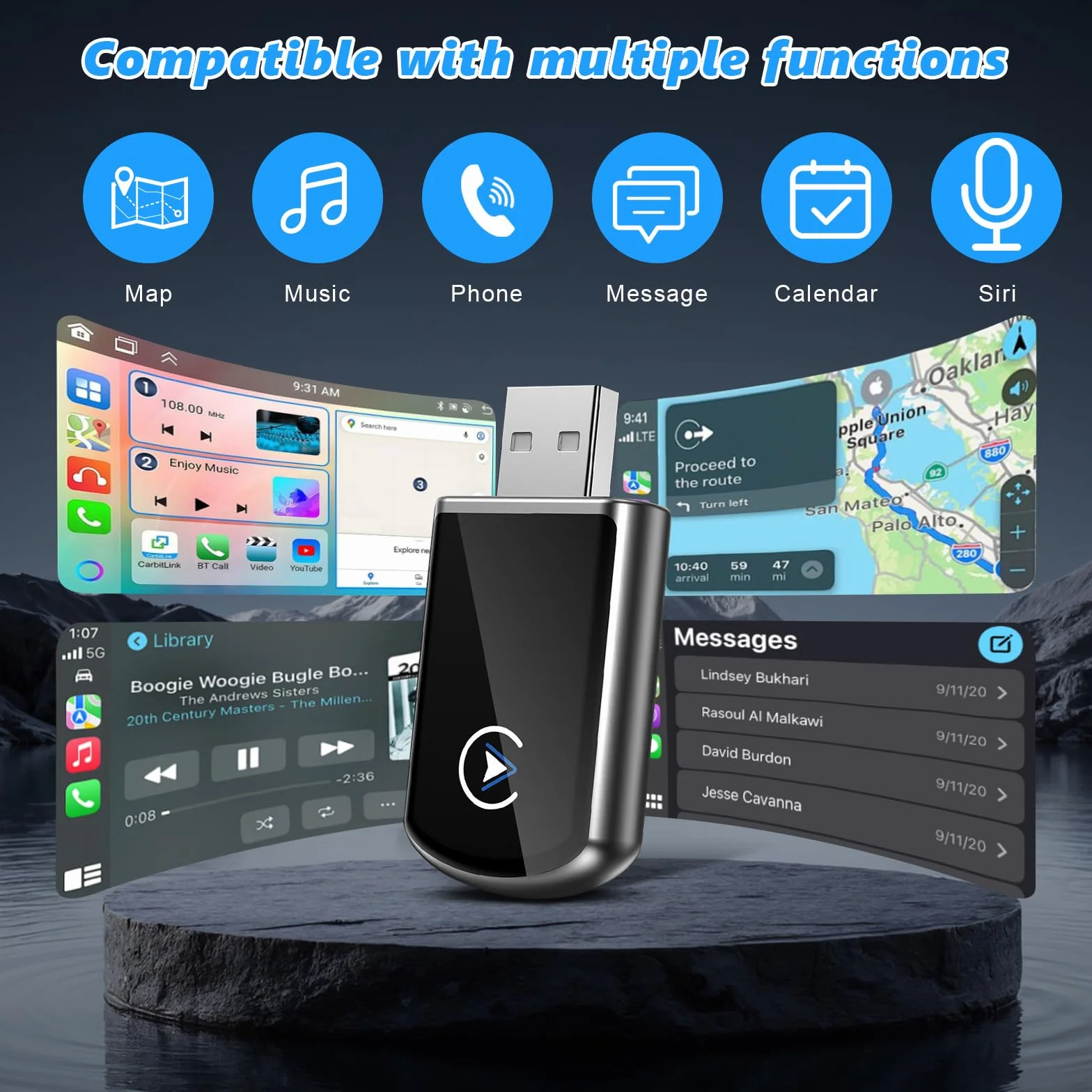 Adaptador CarPlay Inalámbrico, USB C/A Plug and Play, 2025 Upgrade CarPlay Dongle Convierte Cable a Inalámbrico para iPhone, Compatible con Apple iPhone iOS 10+, para Coches con CarPlay