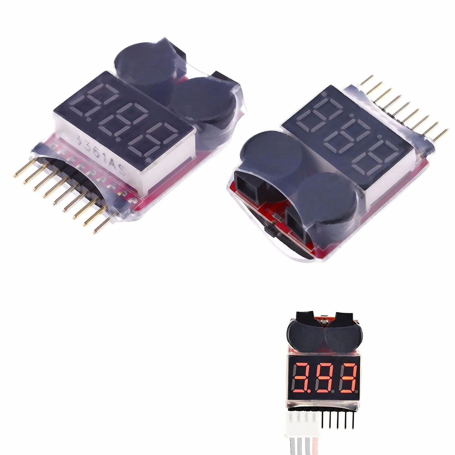 zalati Comprobadores de batería Lipo 2 piezas RC 1-8s batería Lipo alarma de bajo voltaje zumbadores recordatorios con pantalla LED para batería Lipo, Li-Ion, LiMn, Li-Fe