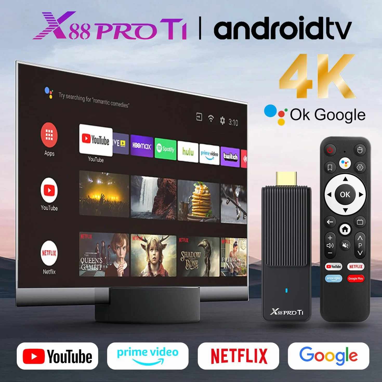 Android 14.0 TV Stick 2GB 16GB RK3518 Quad-Core 64bit Cortex-A53 GPU Mali 450 MP2 WiFi Doble Banda Bluetooth 5.0 HDMI 2.0 4K