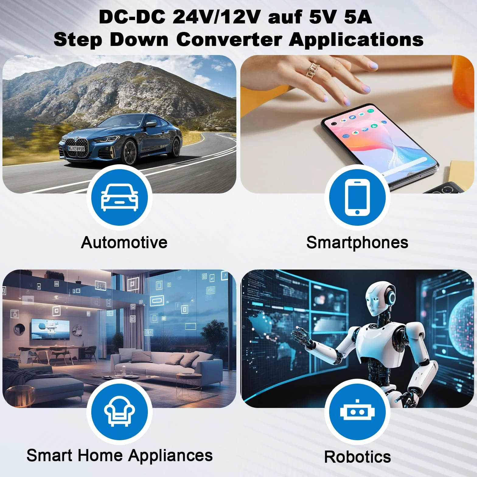 3 unidades DC-DC 24V/12V a 5V 5A Step Down Converter,Step Down Power Supply Buck Converter,Spannwandler 12v 5v,Abwärtswandlermodul mit Fast Charge Recognition Chip Kompatibel mit Arduino