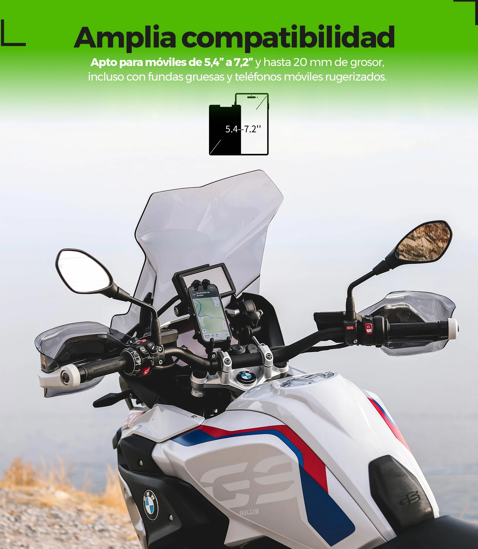 Soporte Móvil Moto Trail Antivibración Antirrobo Compatible Smartphones 5.4-7.2 Pulgadas
