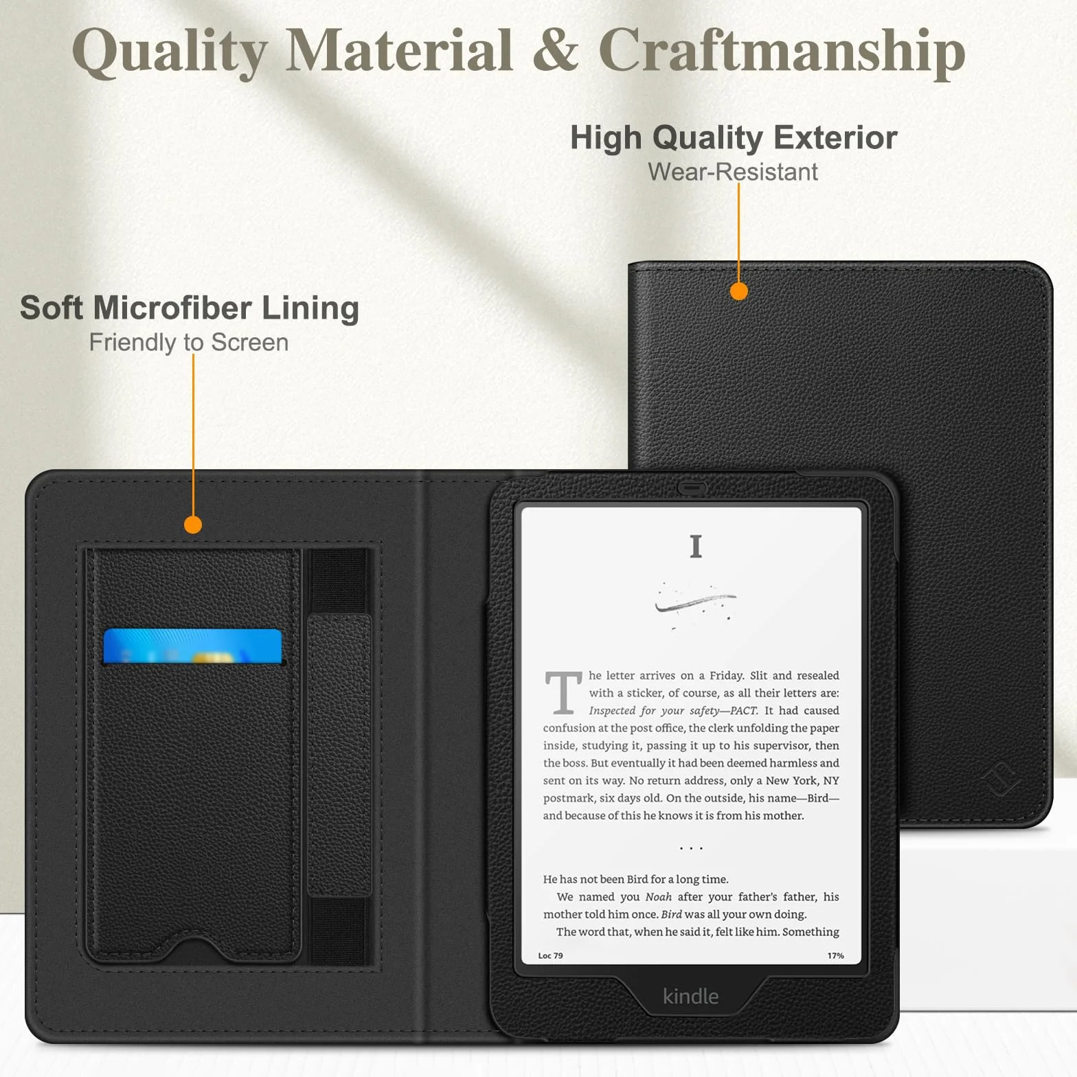 Funda para Kindle Paperwhite 7" (12ª Gen 2024) y Kindle Colorsoft Signature Edition, Piel sintética Plegable con Soporte, Ranura para Tarjeta, Negro