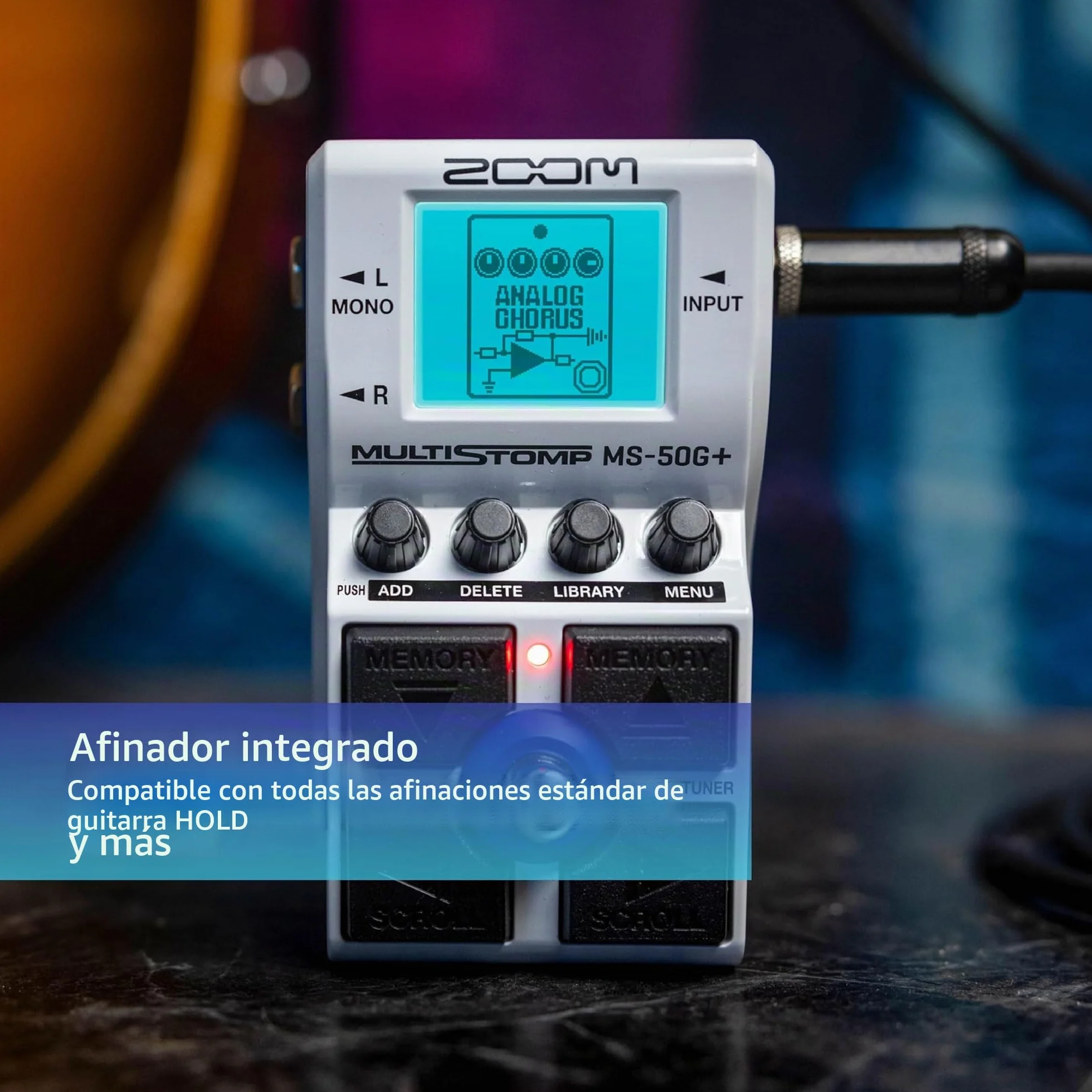 Zoom MS-50G+ Pedal multiefectos para guitarra, 1 stompbox, 100 efectos, salidas estéreo, afinador, incluye drivers, modulaciones, delays, reverbs, compresores y más