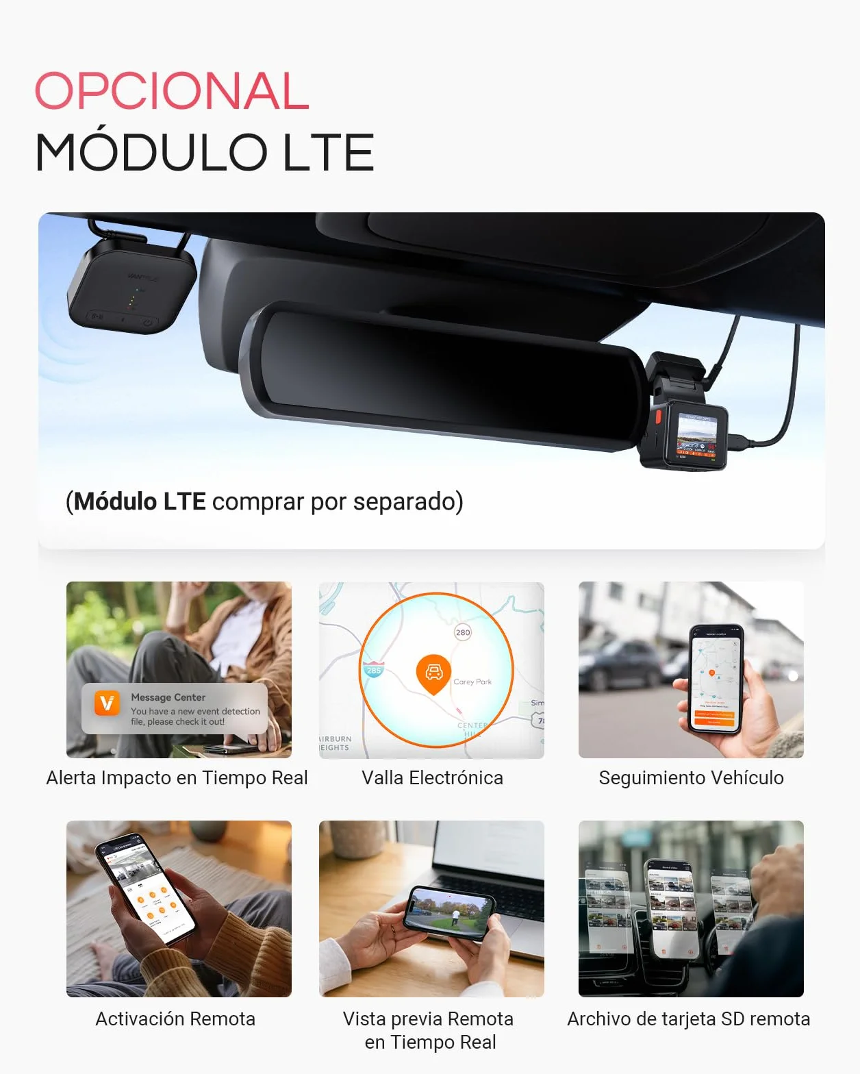 VANTRUE E1 Pro 4K Mini cámara de salpicadero Frontal, STARVIS 2 Plate Pix™ HDR, GPS WiFi 5G Integrado, Control de Voz, Modo de estacionamiento con búfer 24/7, Compatible con 1 TB máx.