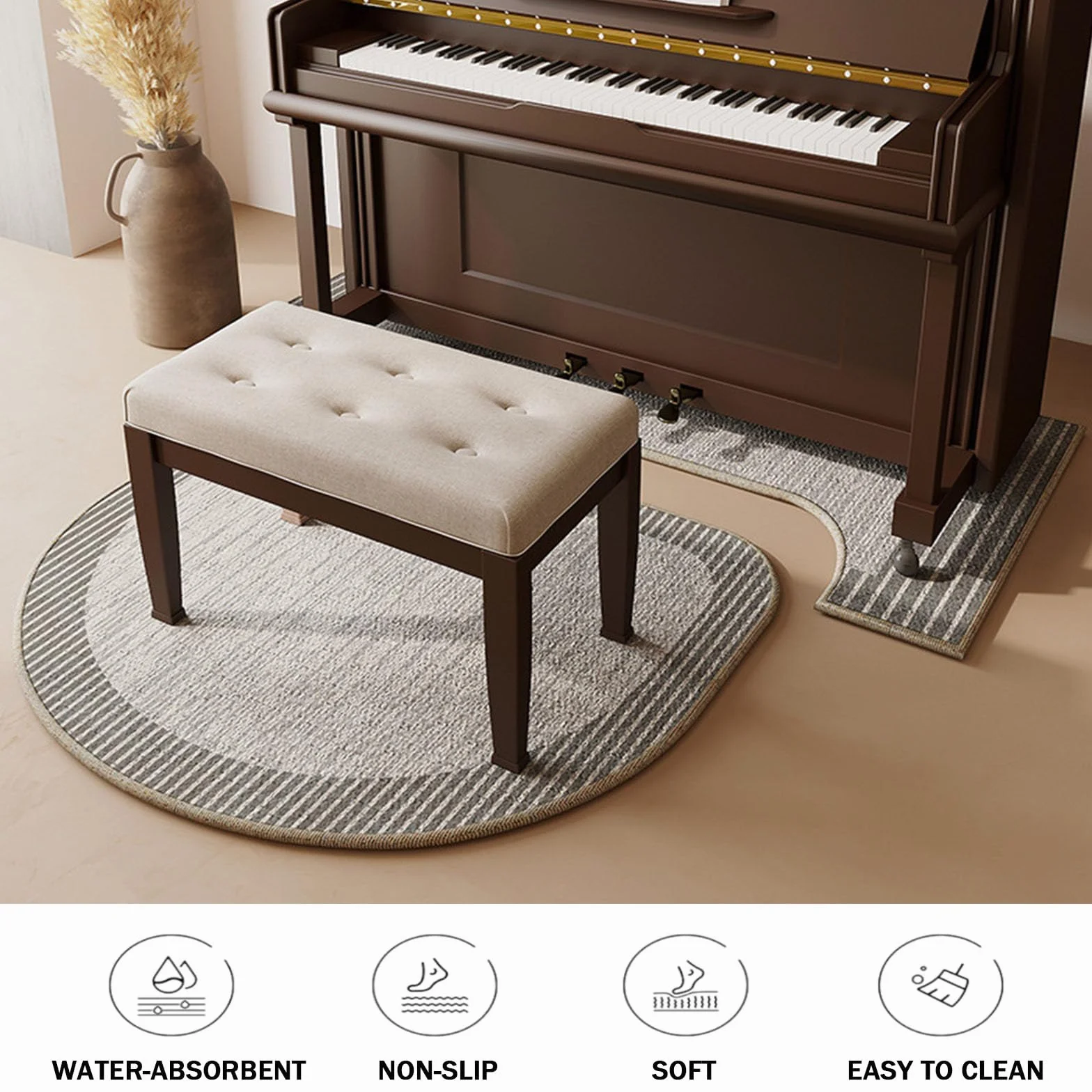 Chickwin Alfombra de Insonorización para Piano Vertical, Antideslizantes Alfombrilla Aislamiento Acustico para Piano Protector de Alfombra de Piano Vertical, Impresión Simple (Nórdico,70x160cm)