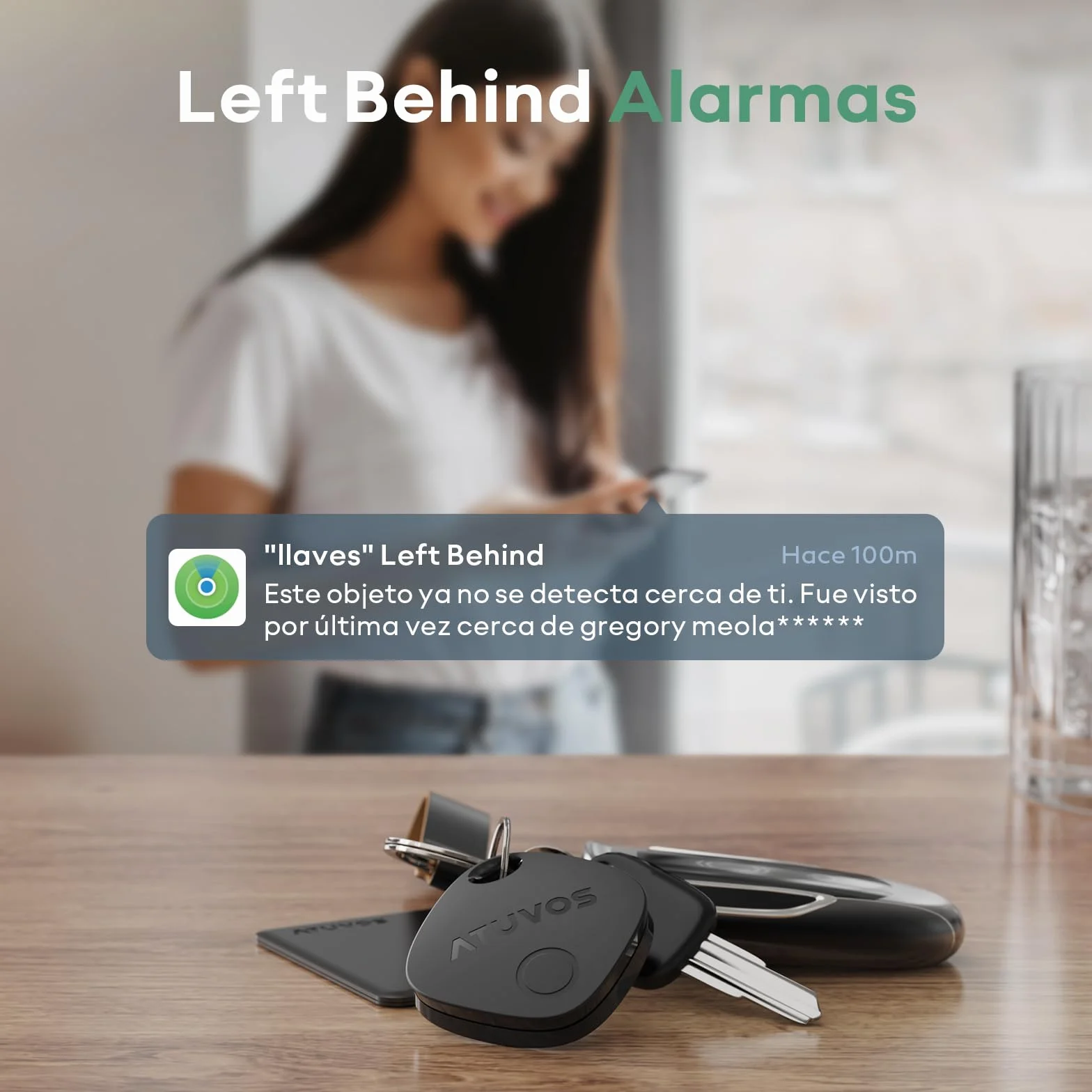 ATUVOS Air Tag Smart Tracker 4 Pack Negro, Buscador de Objetos Bluetooth, Localizador para Llaves, Maletas, Batería Reemplazable