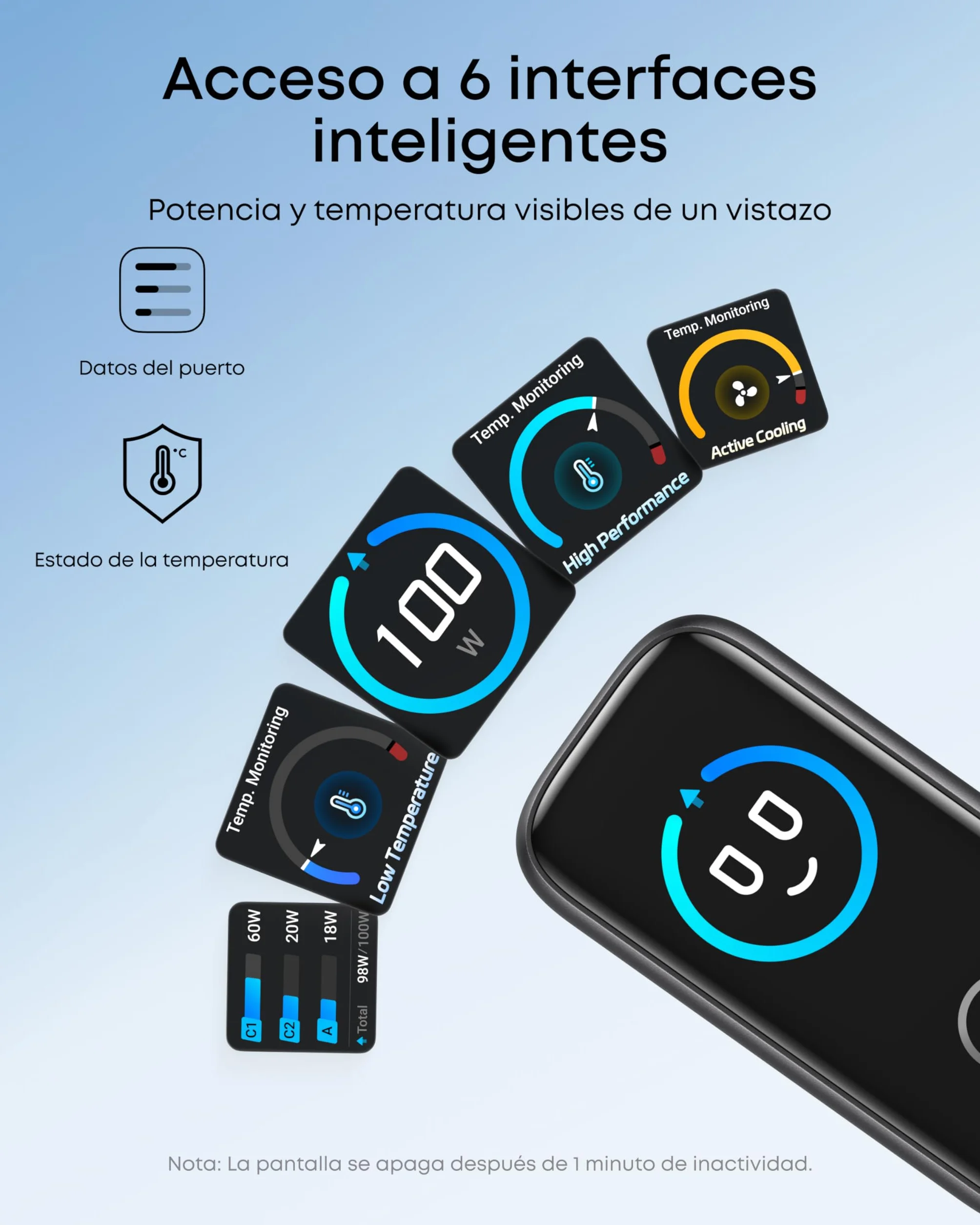 Anker Cargador USB C 100 W, Cargador de Pared GAN Compacto de 3 Puertos, Compatible con MacBook, iPad, iPhone 17/16/15