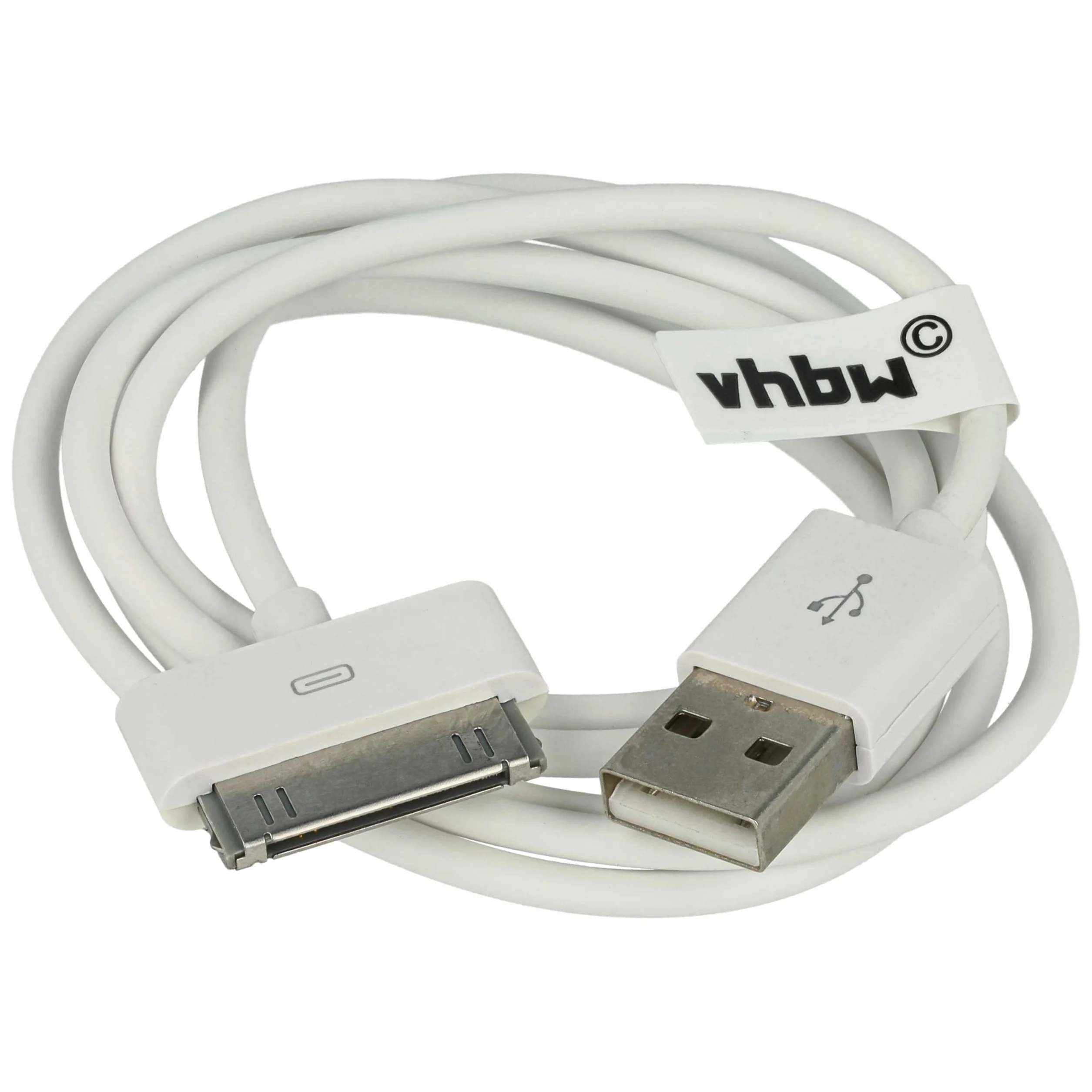 vhbw Cable de datos USB compatible con Apple iPod 7 Gen. Classic Late 2008 A1238-120Gb reproductor MP3 - blanco, 80 cm
