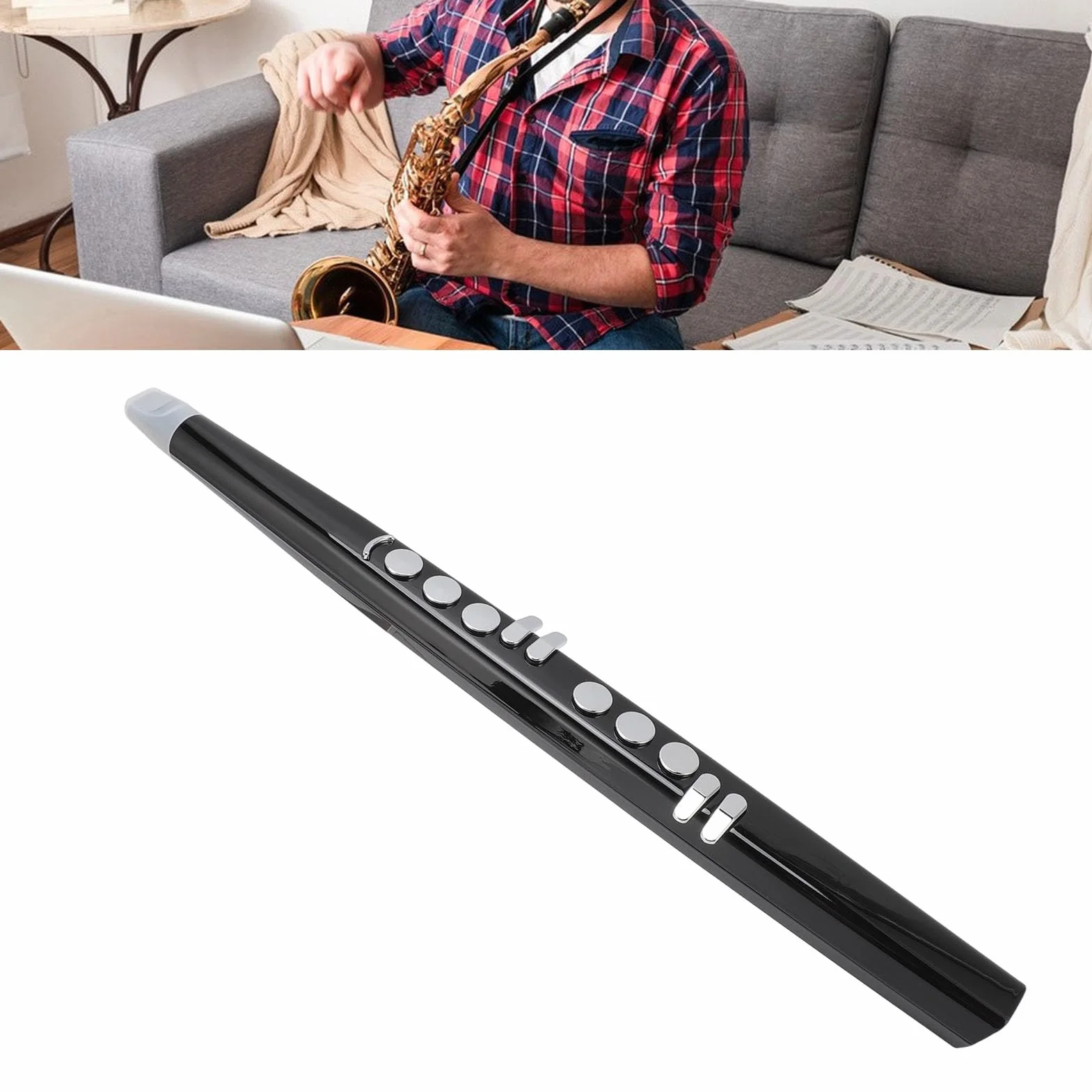 Zunate Instrumento de Viento Digital, Saxofón Electrónico Midi, Sintetizador de Instrumentos de Viento, Volumen Ajustable con 3 Sensibilidades de Soplado, 13 Tonos de Instrumentos