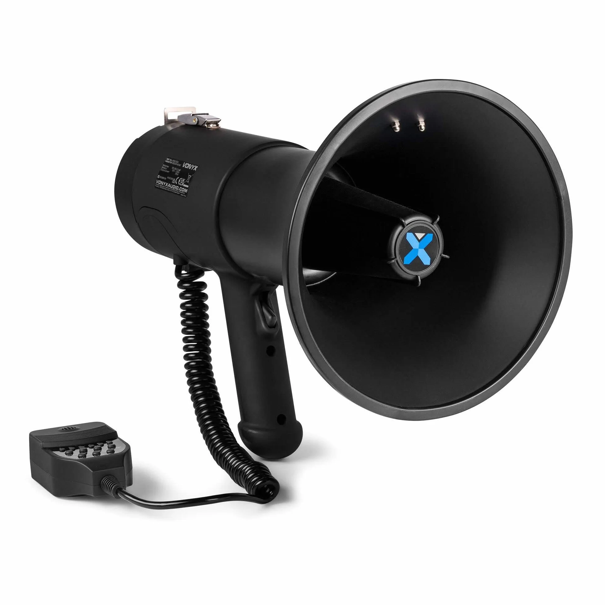 Vonyx MEG075 - Megáfono de 75W con USB, Bluetooth, Ranura SD, Sirena y grabación. Ligero, Potente y versátil, Ideal para Fiestas, Eventos, emergencias y Despedidas. Incluye batería Recargable.
