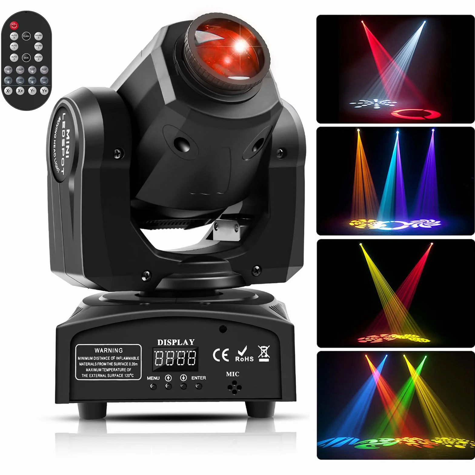 Lyre Led, UKing 50W Cabeza Móvil con Control Remoto DMX 512 Iluminación Disco DJ Luz 8 Gobos 8 Colores Sono/Auto/Master Slave/Estroboscopio para DJ Fiesta KTV Bar Club