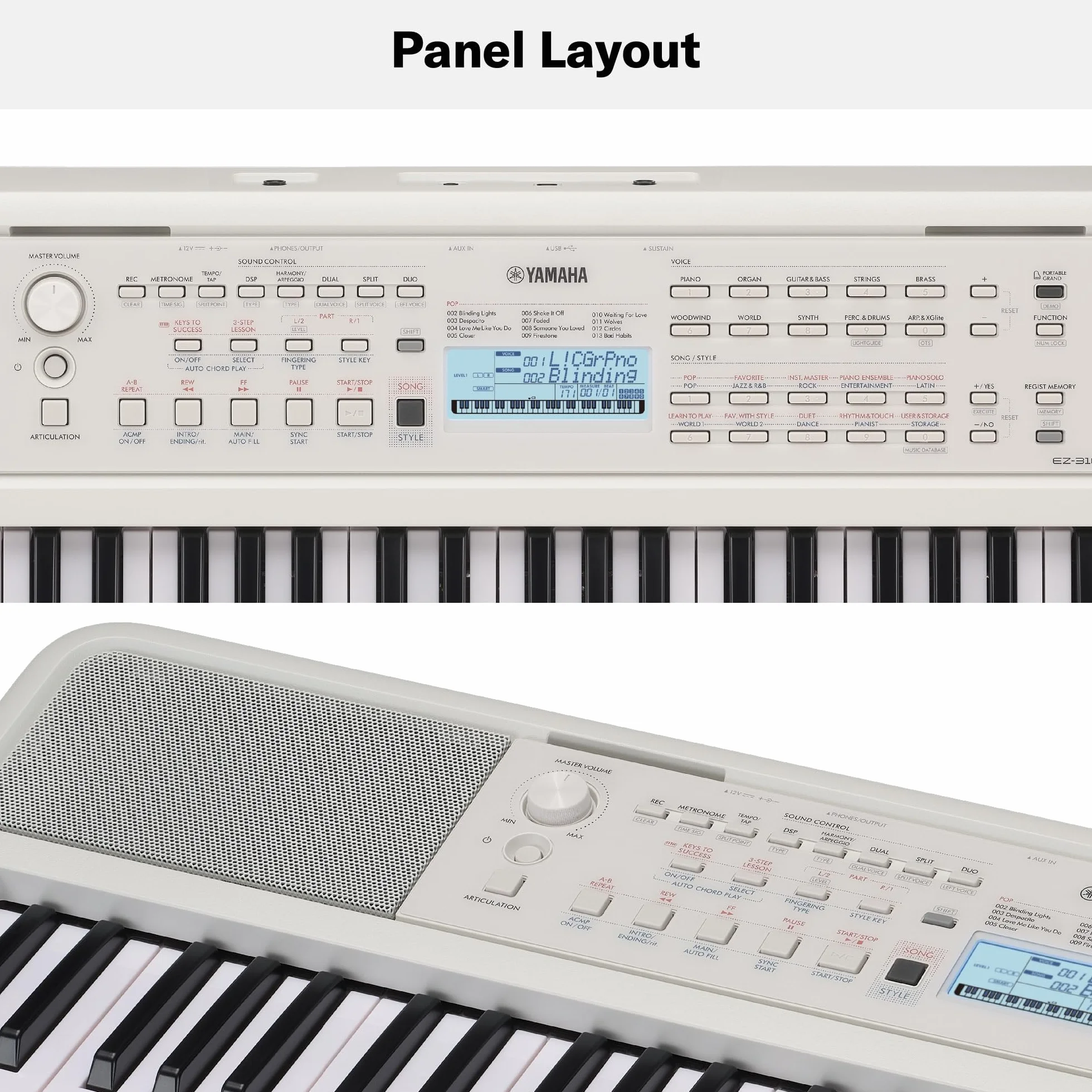 Yamaha EZ-310 Teclado portátil, cómoda función de luces guía y 61 teclas sensibles a la pulsación con polifonía de 48 notas, incluye 2 clases online con un profesor de Yamaha Music School