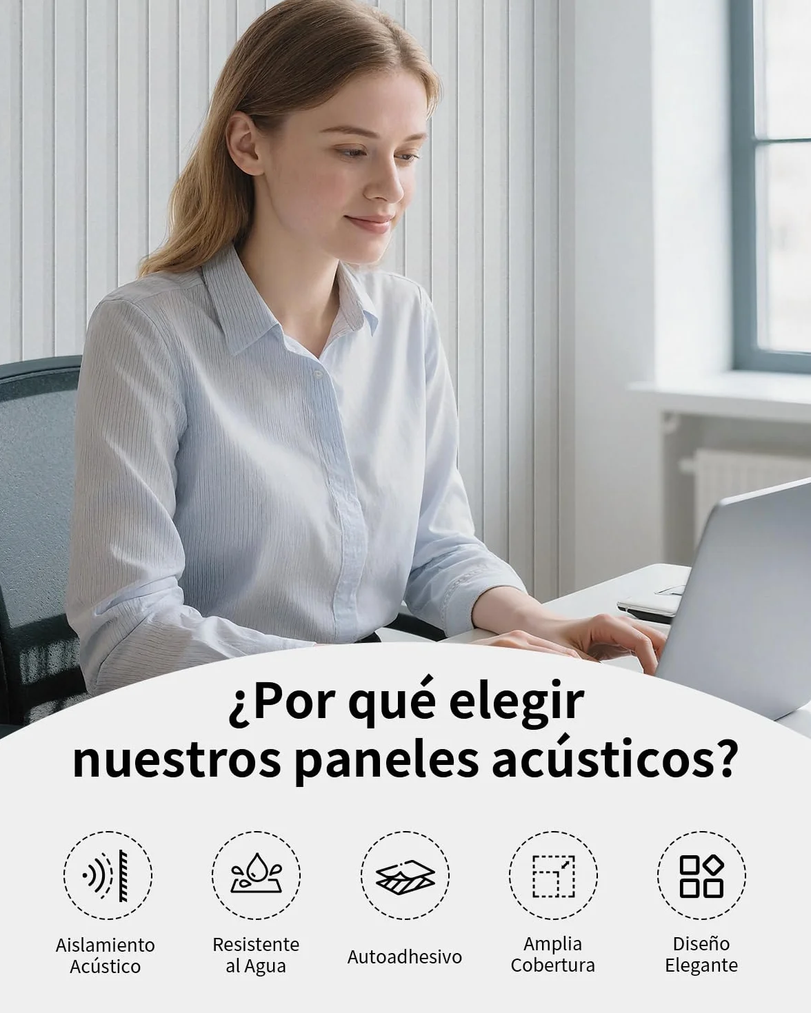 Grandes Paneles Acústicos Autoadhesivos 116x58x1,8cm, 6 Pack Paneles Aislantes de Pared, 4,04㎡ Revestimiento Acústico & Decoración de Pared para Estudio Oficina, Blanco