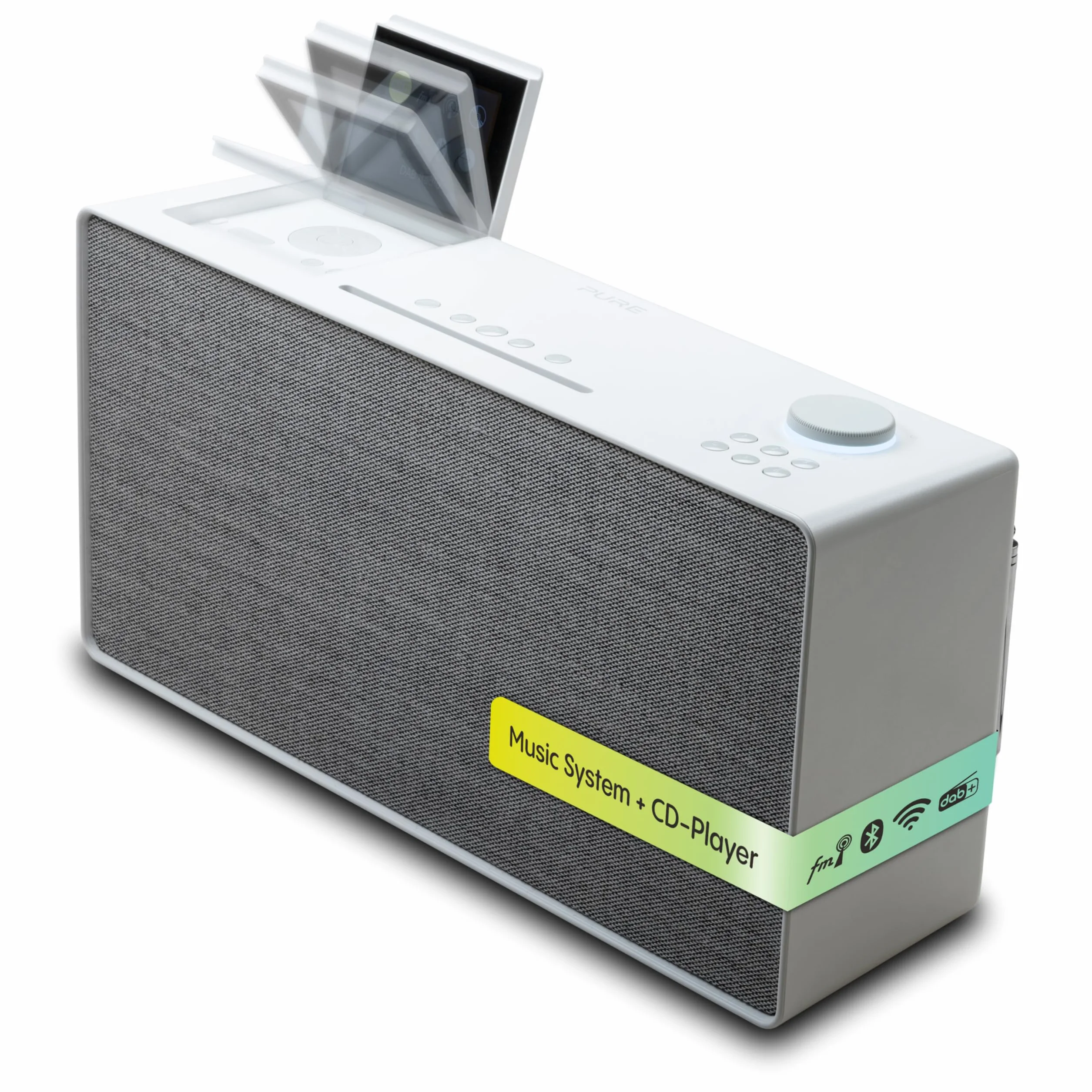 Sistema de música Pure Evoke Home All-In-One para el hogar (Radio Dab+/UKW, Radio por Internet, Podcasts, Spotify Connect, Bluetooth, CD y un Potente Sonido estéreo de 100 vatios), Blanco algodón