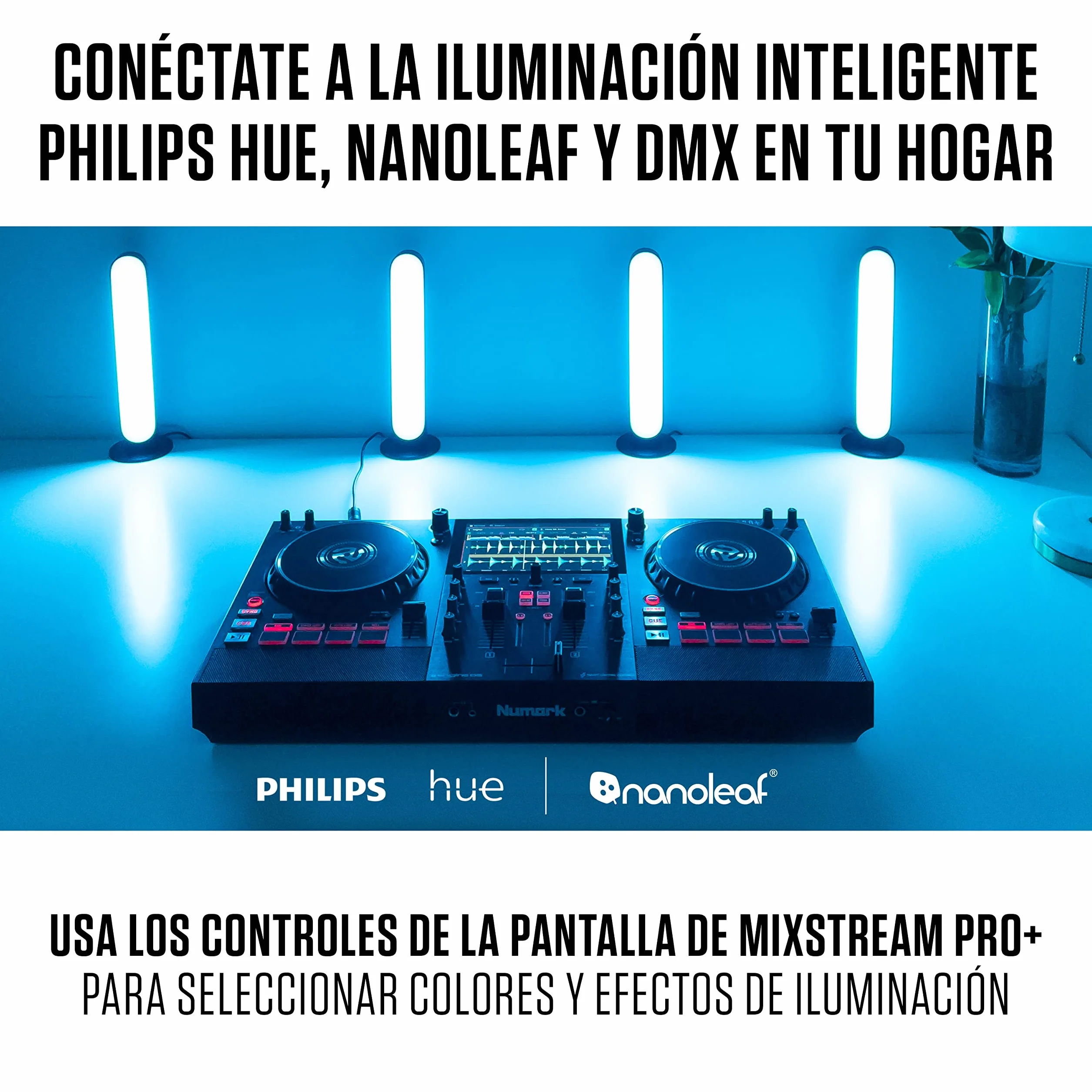 Numark Mixstream Pro+ Controlador DJ, separación de stems, 2 decks, streaming por wifi, mezclador, pantalla táctil 7" y altavoces; Serato y Virtual DJ