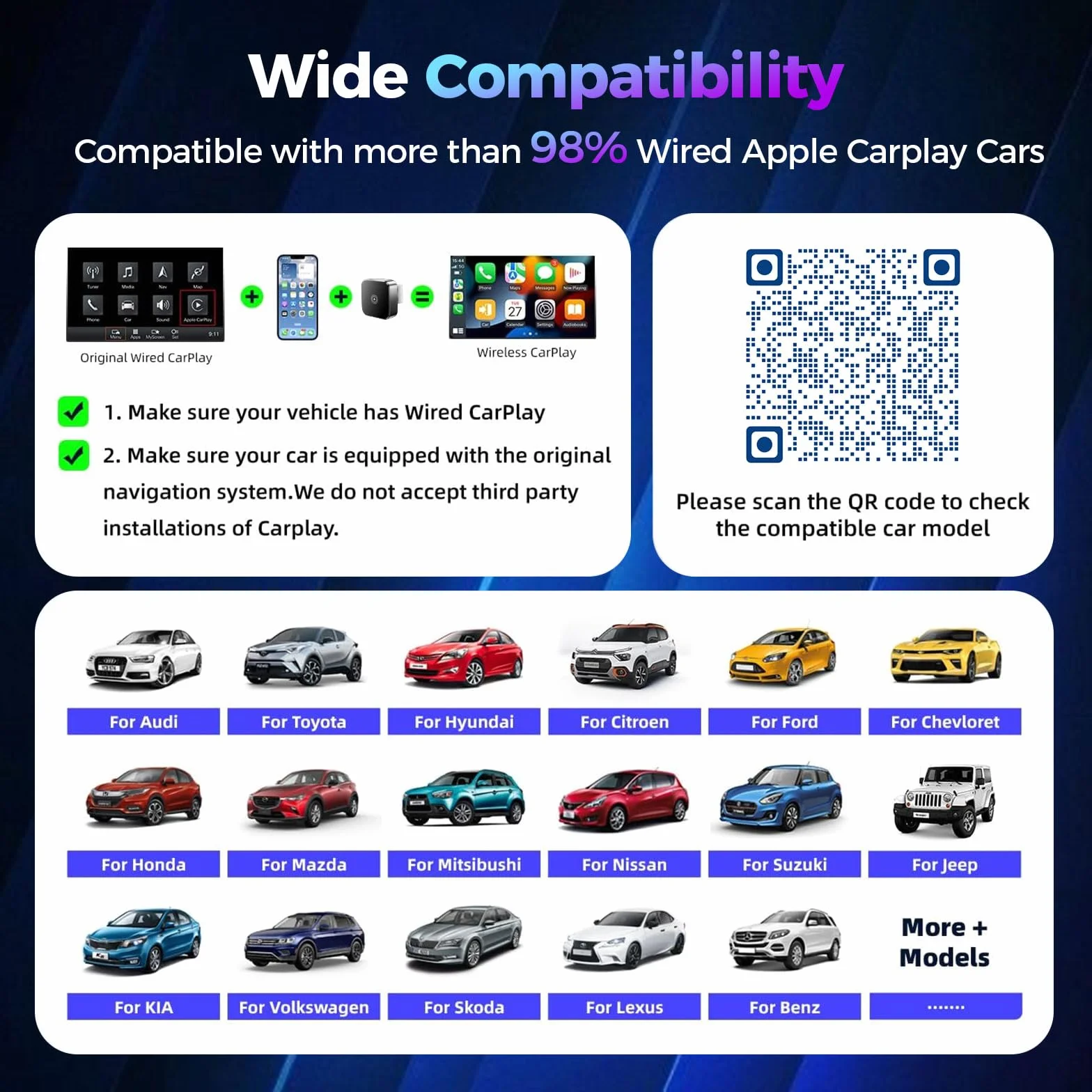 Adaptador Inalámbrico Carplay Android Auto 2 En 1 WiFi 2.4+5.0 GHz Bluetooth 5.0 USB C/A