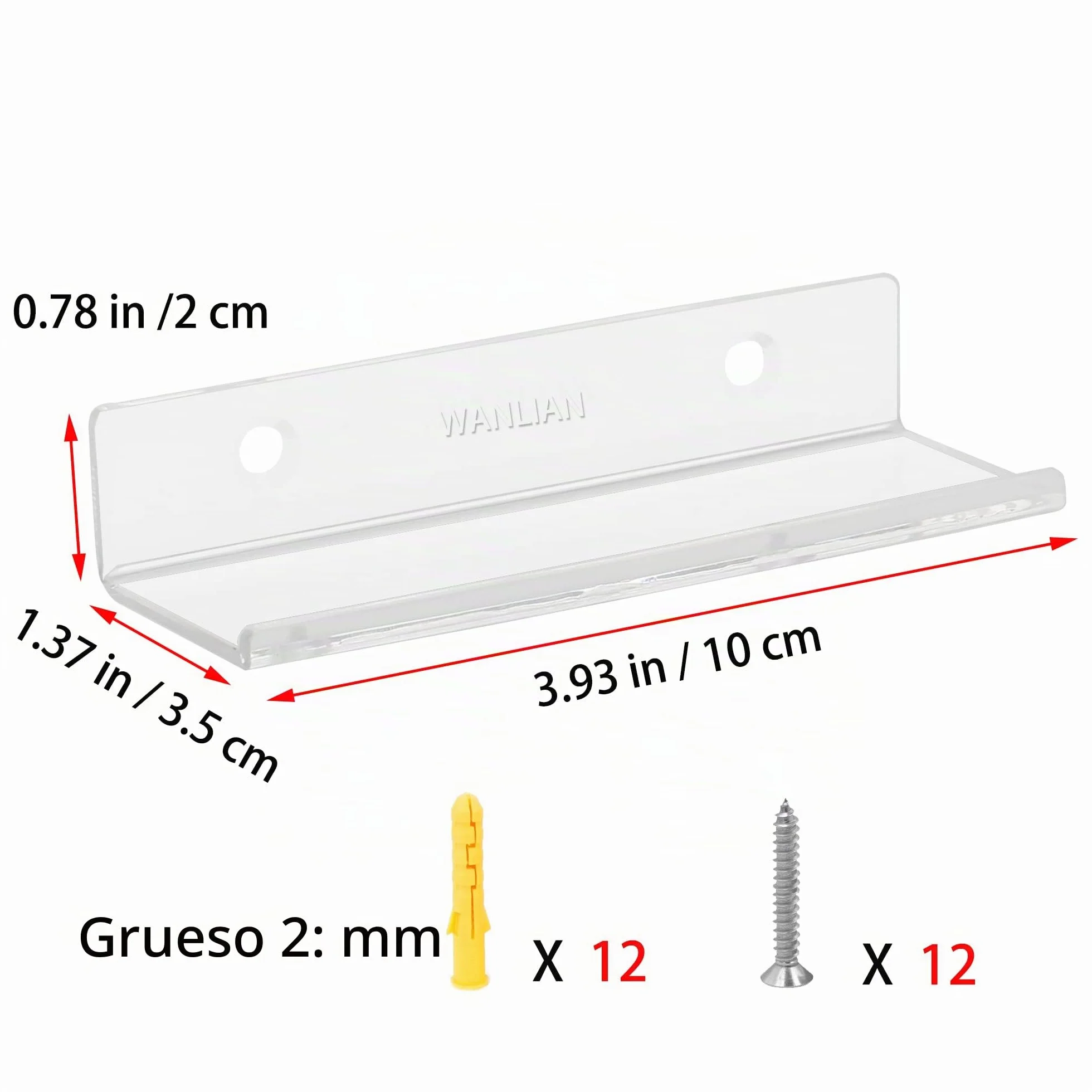 WANLIAN Estante de acrílico Transparente para Discos de Vinilo, Estante montado en la Pared, Paquete de 6, estantes flotantes Transparentes, Soporte de exhibición de Discos de acrílico (Transparente)