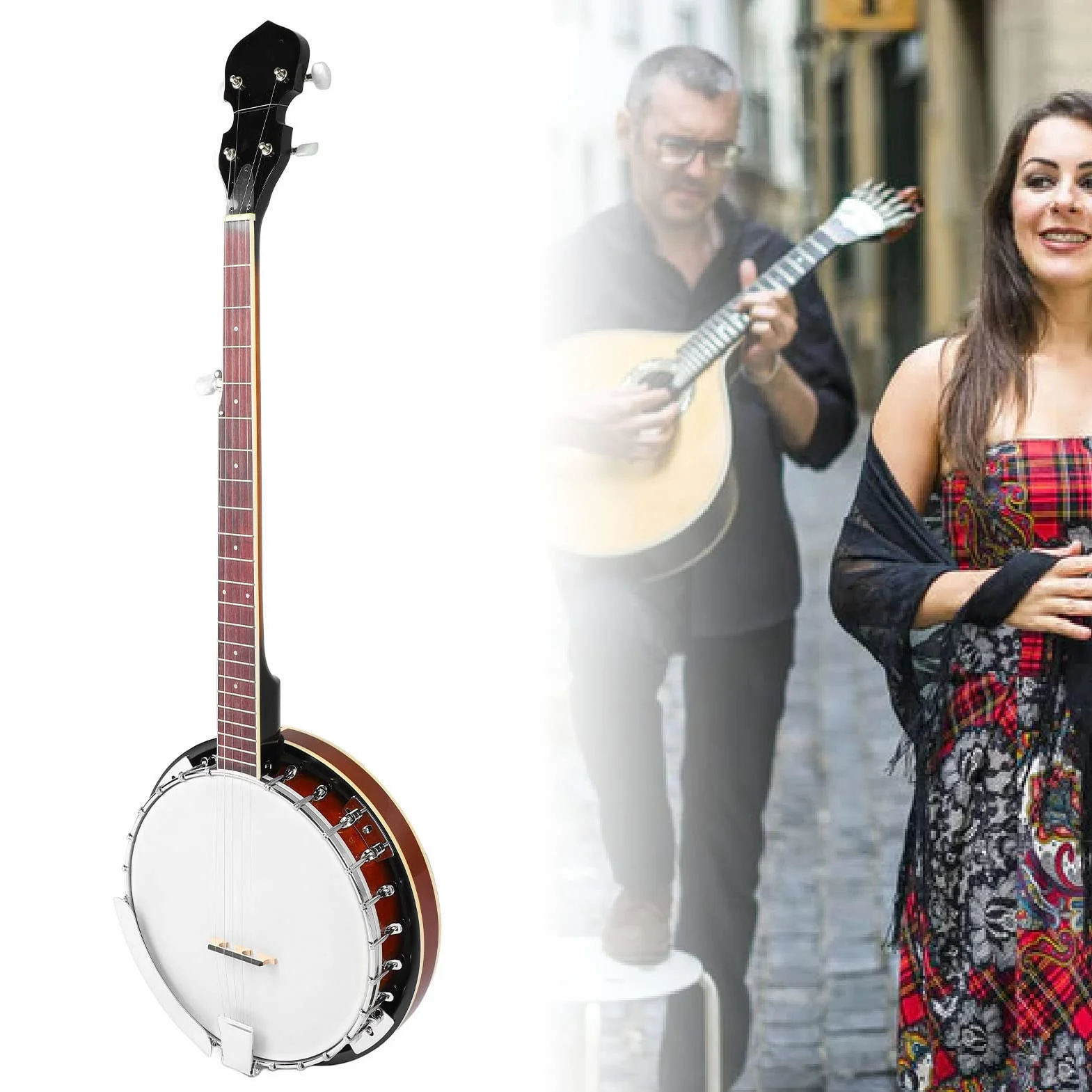 Banjo de 5 Cuerdas, Banjo de 5 Cuerdas Instrumento Musical de Cuerdas Profesional con Llave para Principiantes Adultos