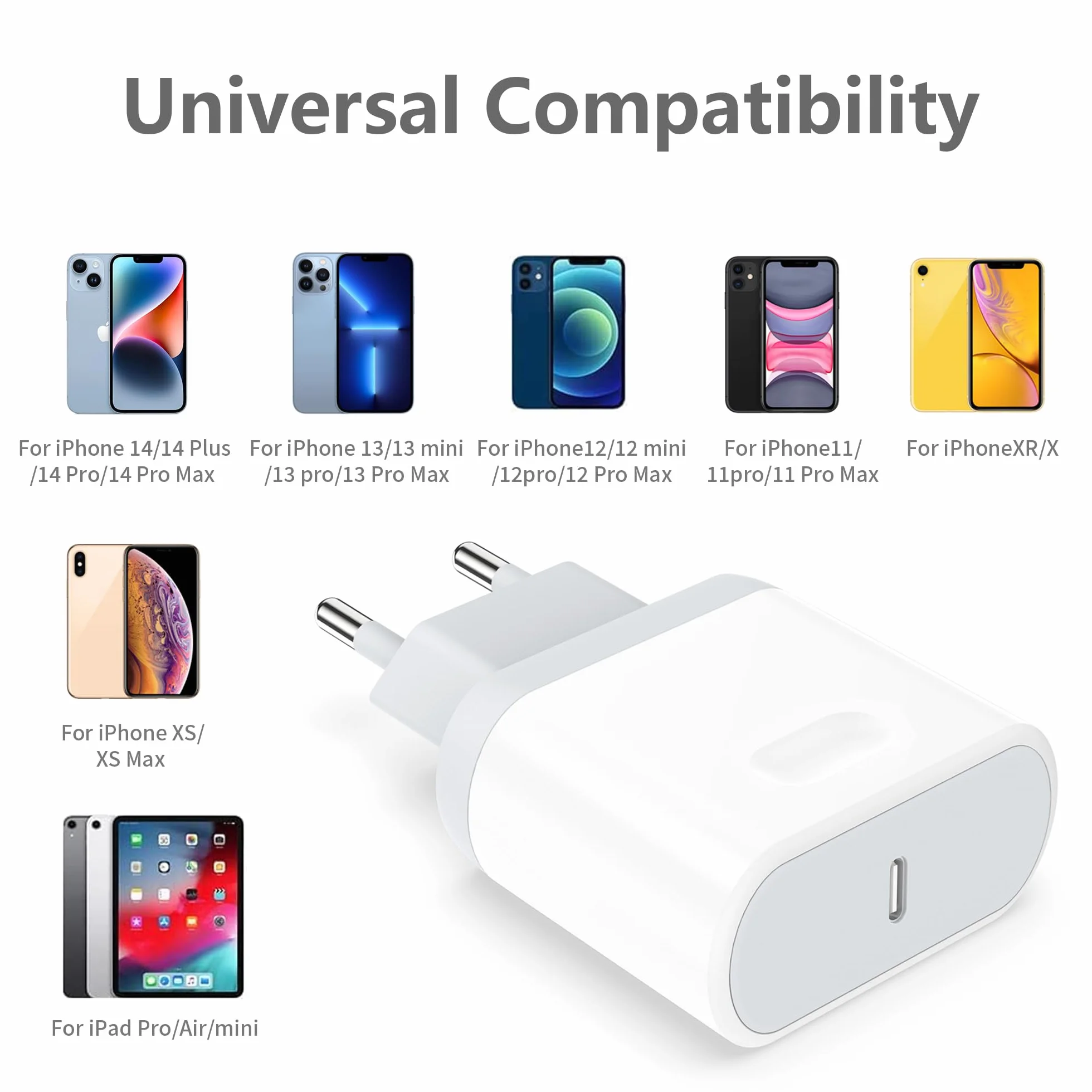 Cargador USB C 25W Carga Rapida para iPhone 14/14 Plus/14 Pro/14 Pro Max/13/12/11/X/XS MAX/XR/SE/8/7/6 con Cable 2M Enchufe Pared
