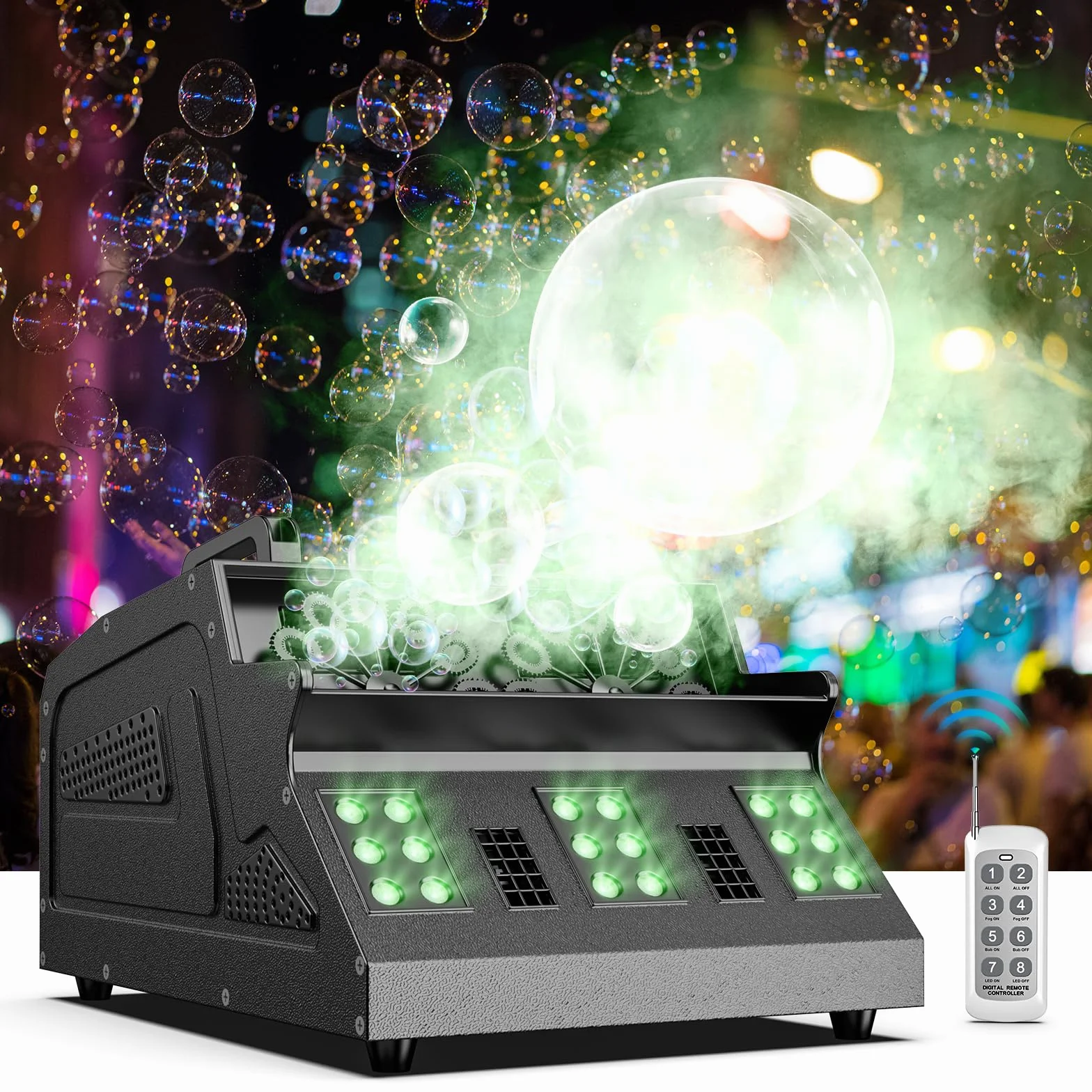 máquina de humo, máquina de burbuja, máquina de humo de fiesta de 1500 W con mando a distancia, control DMX, adecuada para fiestas, cumpleaños, jardines, Halloween, Navidad