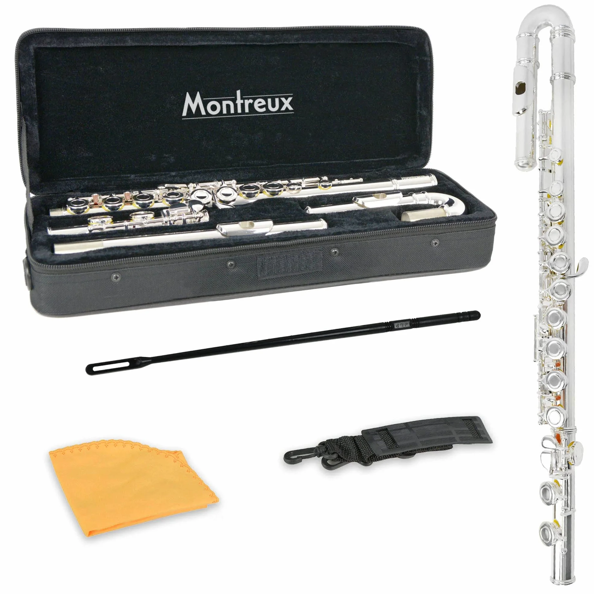 Montreux Curved Head Student Flauta Para Principiantes Más Jóvenes Con Una Carcasa De Transporte Protectora Ligera - Incluye Cabezas Rectas Y Curvas: Plateado, Plateado, G, Mecanismo Dividido, Coal C
