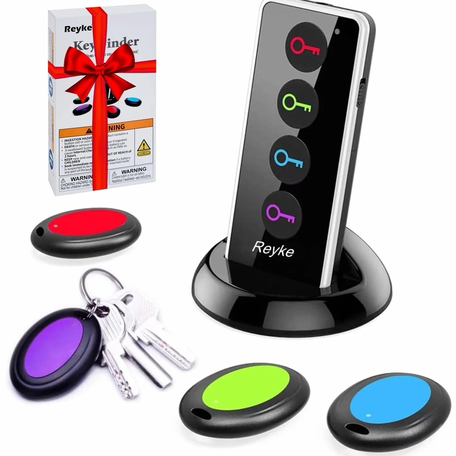 Reyke Buscador de Llaves, localizador inalámbrico de artículos de 80 dB RF con Rango de Trabajo de 100 pies, buscador Remoto con Linterna LED, Soporte Base para Llaves, Cartera, teléfono y Mascotas