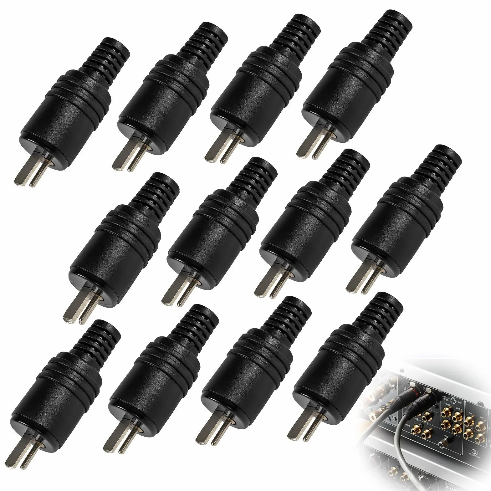 Conector de Audio DIN 2 Pines HiFi, Enchufe Altavoz Recto Macho con Terminales de Tornillo, Sin Soldadura, 12 Piezas