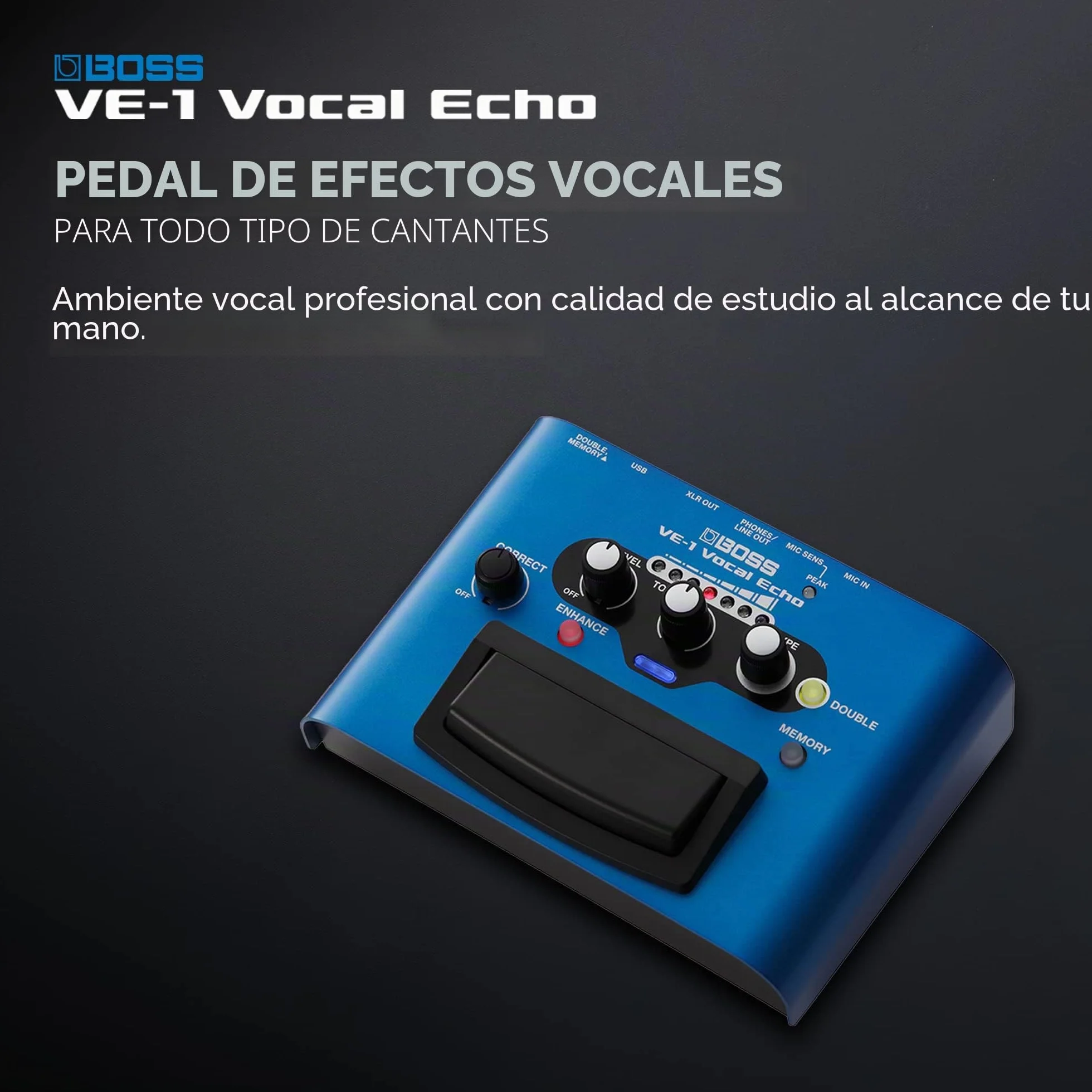 BOSS VE-1 Vocal Echo para cantantes | Controla tu sonido vocal en tiempo real | Añade ambiente natural o reverb profunda a tu voz | Siete tipos de efectos ajustables | Memoria integrada