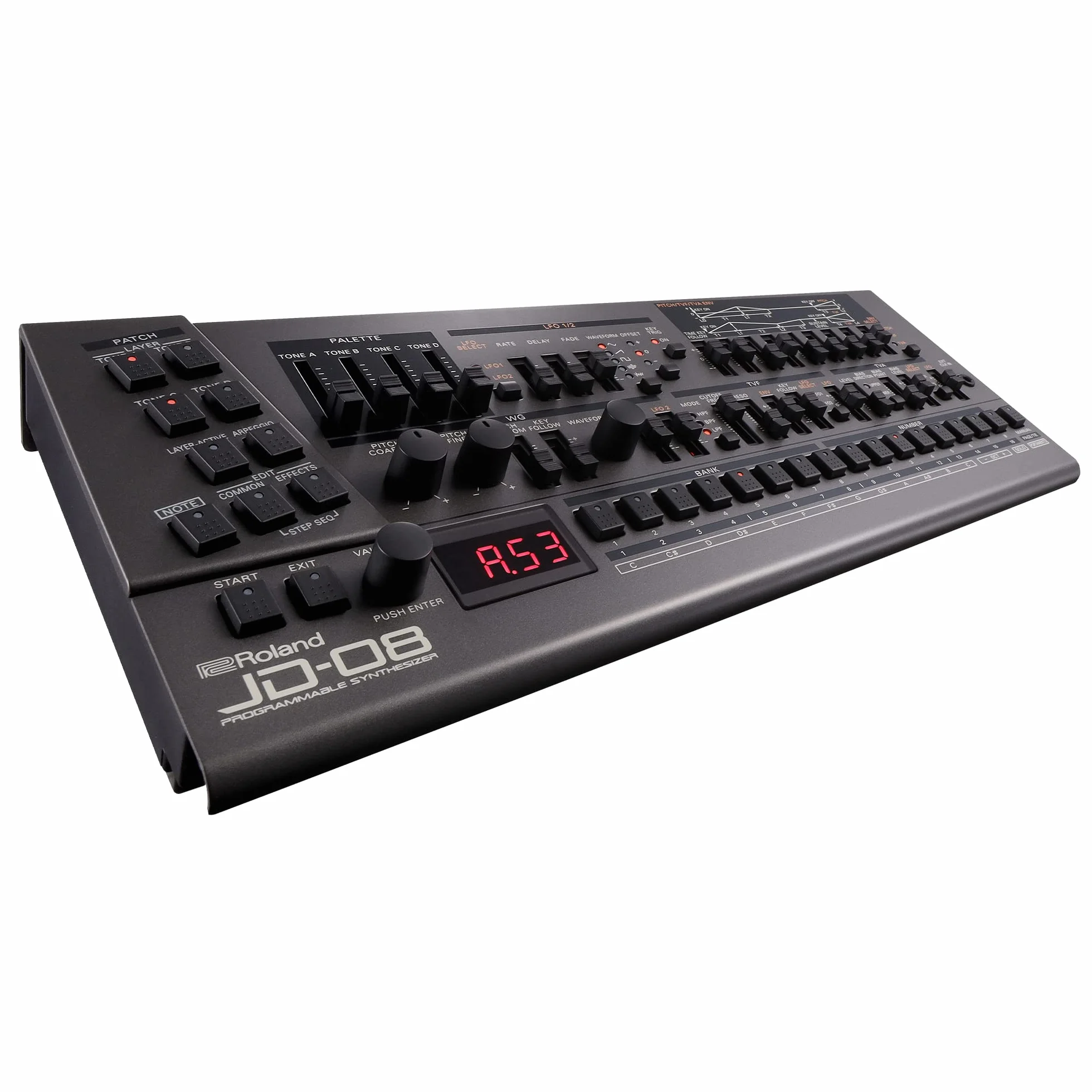 Sintetizador Boutique y módulo de sonido Roland JD-08 – Reedición moderna y compacta del mítico Roland JD-800 de los 90 con nuevos efectos, secuenciador polifónico y más – Ligero, portátil
