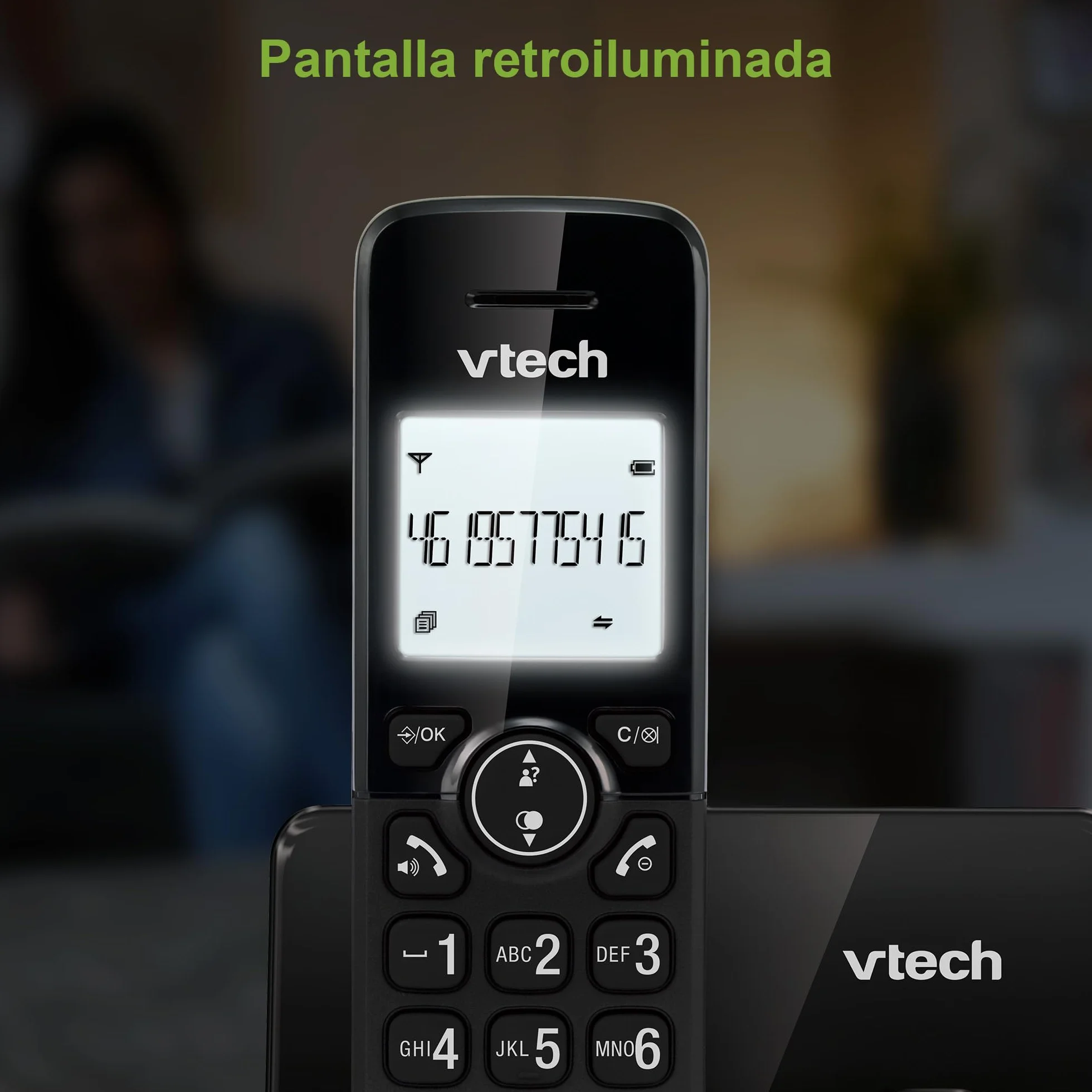 VTech CS2001 Teléfono inalámbrico DECT Duo, Identificador de Llamadas, Manos Libres, Negro