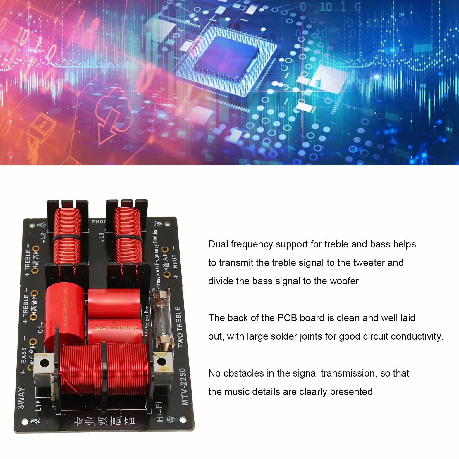 Divisor de Frecuencia de Altavoz de 400 W, Placa Distribuidora Cruzada de Altavoz de Audio Hi Fi de 3 Vías y 2 Unidades, Módulo Divisor de Frecuencia de Graves Agudos
