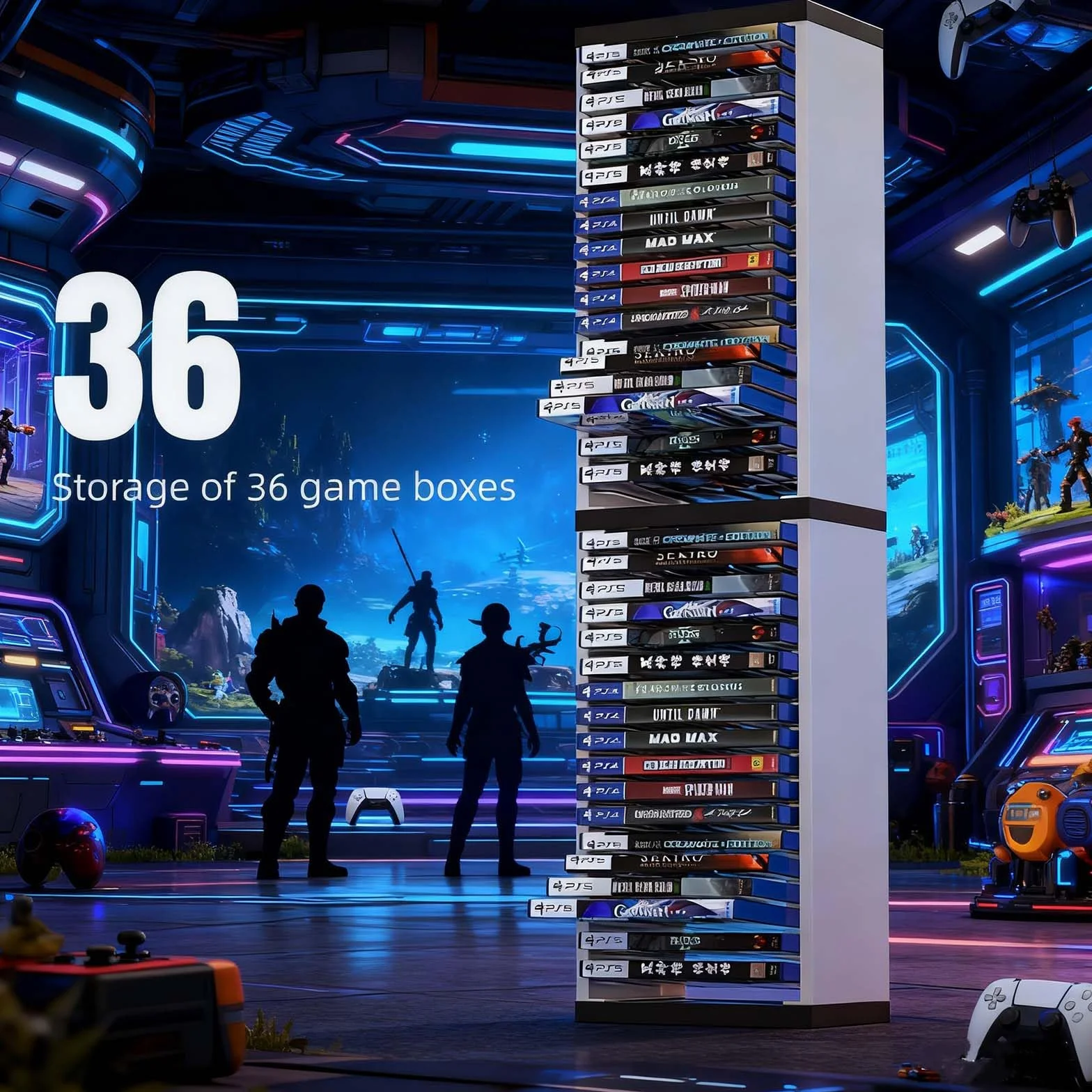 SOONHUA Estante de disco para videojuegos,cajas de almacenamiento de DVD, soporte de torre de almacenamiento de juegos de 36 discos de CD estuche organizador soporte para Playstation 5