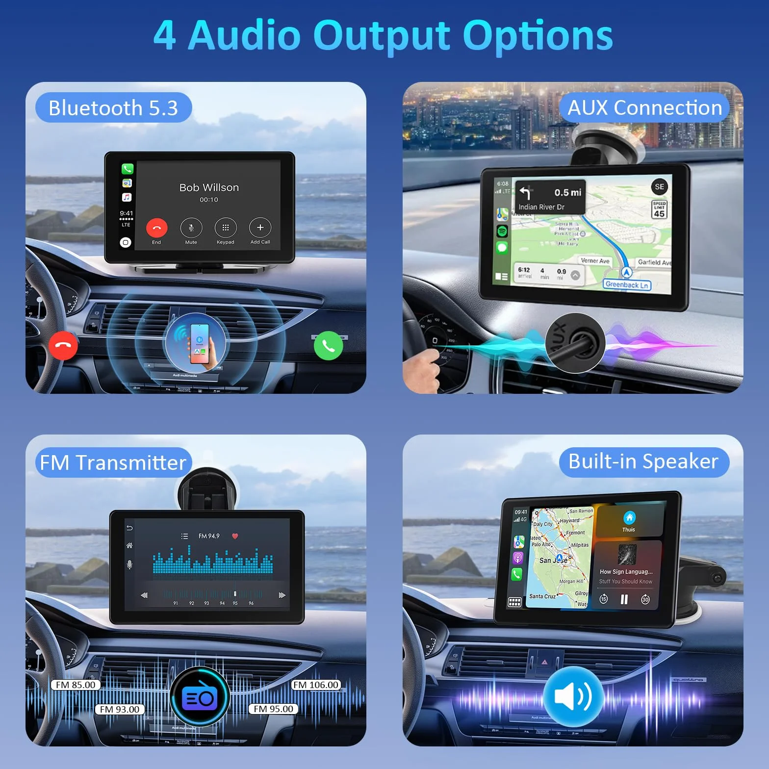 Pantalla Coche con Carplay y Android Auto Inalámbrico, 7 Pulgadas Táctil Pantalla Carplay Coche, Portátil Radio con Bluetooth 5.3, Navegación GPS, Enlace Espejo, Airplay, Control de Voz, FM, AUX