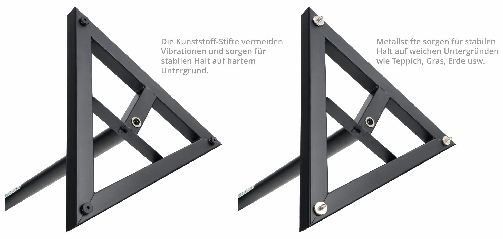Pronomic SLS-10 2x Soporte de altavoz para monitor de estudio - Altura ajustable de 80 cm a 130 cm, base triangular, pies de goma, pies con pinchos, acero, placa de soporte con tiras de goma - Negro