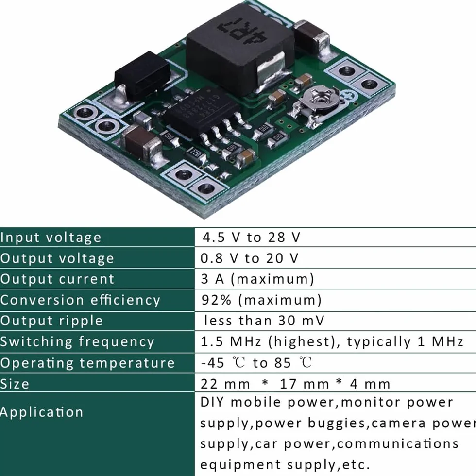 Greluma 6 Piezas MP1584EN convertidor Reductor Reductor Ajustable DC-DC 4,5-28V a 0,8-20V módulo regulador de Voltaje de Fuente de alimentación 24 V a 12 V 9 V 5 V 3 V
