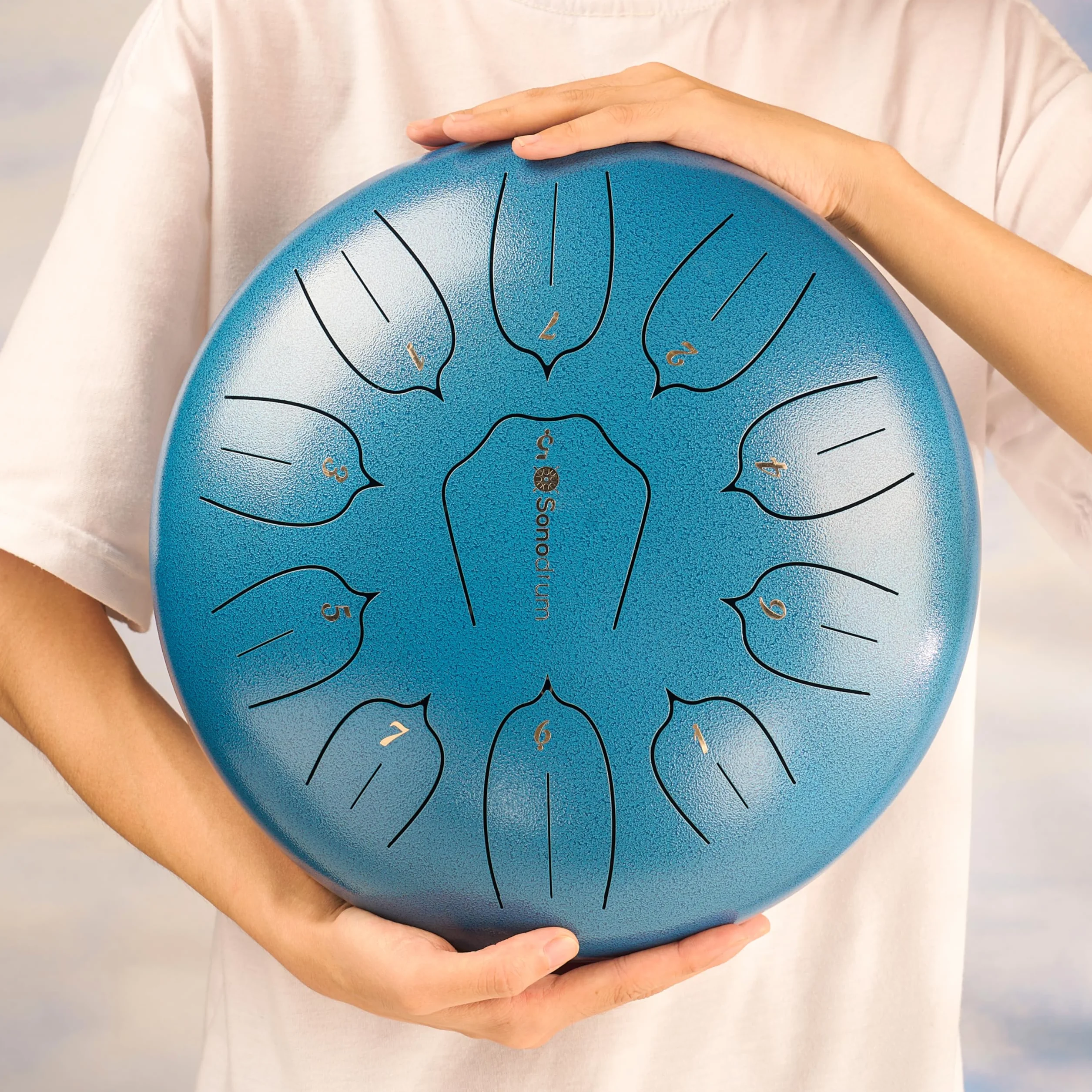 Tongue Drum “Standard Re mayor” en verde - diámetro 30 cm y 11 notas. Handpan con libro de música, bolsa y mallets. Instrumento de percusión Handpan para niños y adultos.