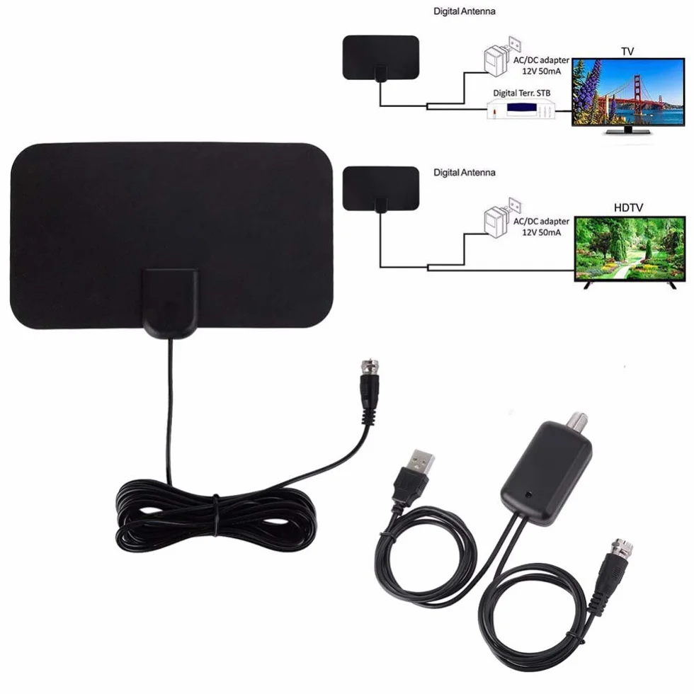 DollaTek Antena de TV Digital Amplificador de señal de Alcance de 50 Millas F-TV HDTV Compatible Antena Interior 4K DVB-T2 ATSC Antena