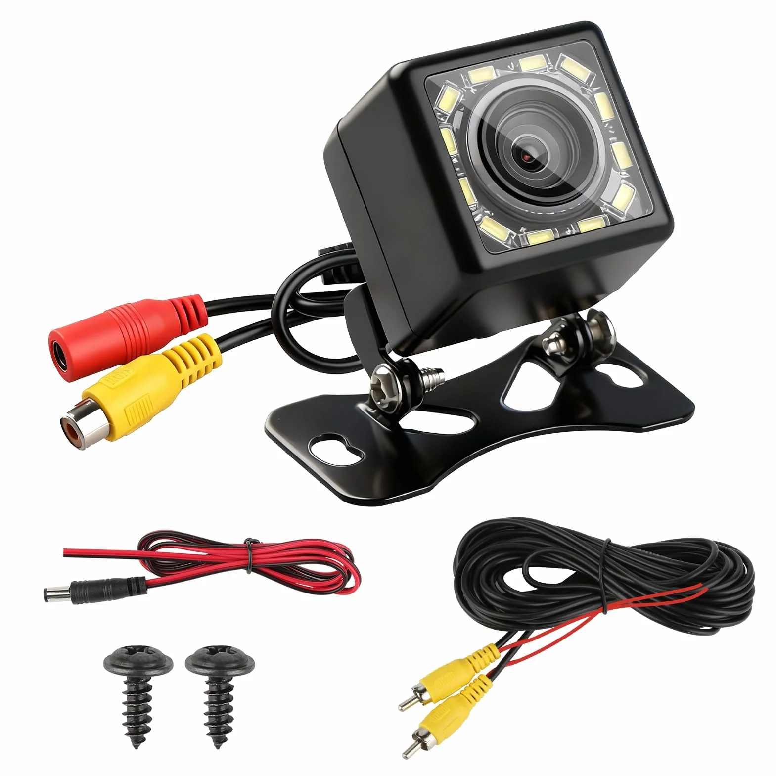 Cámara de Marcha Atrás Coche 1080P Ultra HD, 12 LED Visión Nocturna Súper, IP68 Impermeable 170° Gran Angular, 12V-24V Cámara Trasera Universal para SUV Camiones Automóviles Pickup Furgonetas