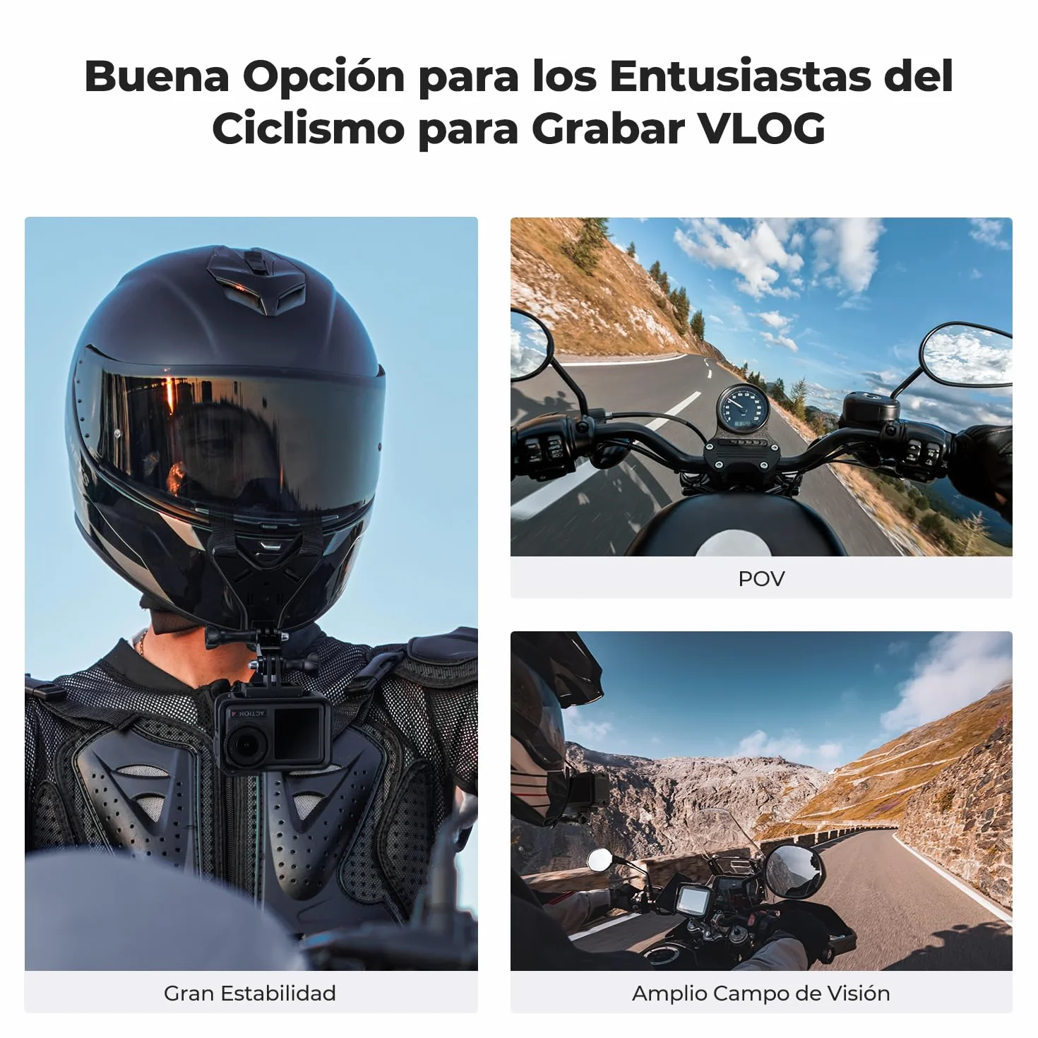 K&F CONCEPT Soporte para Casco Moto Mento Compatible con GoPro Hero 13/12/11/10/9/8/7, dji Osmo Action 5 Pro/4/3/360, Insta 360 Ace Pro/2/X5/X4/X3, AKASO con Base en Y, Silicona Antideslizante
